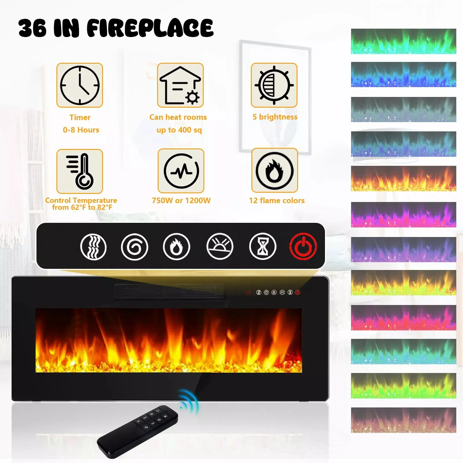Floating Fireplace TV Stand 70'' Wall Mounted Shelf, LED Light Entertainment Center and Storage, Modern Wood Media TV Console with Highlight Cabinet for Living Room - Image 14