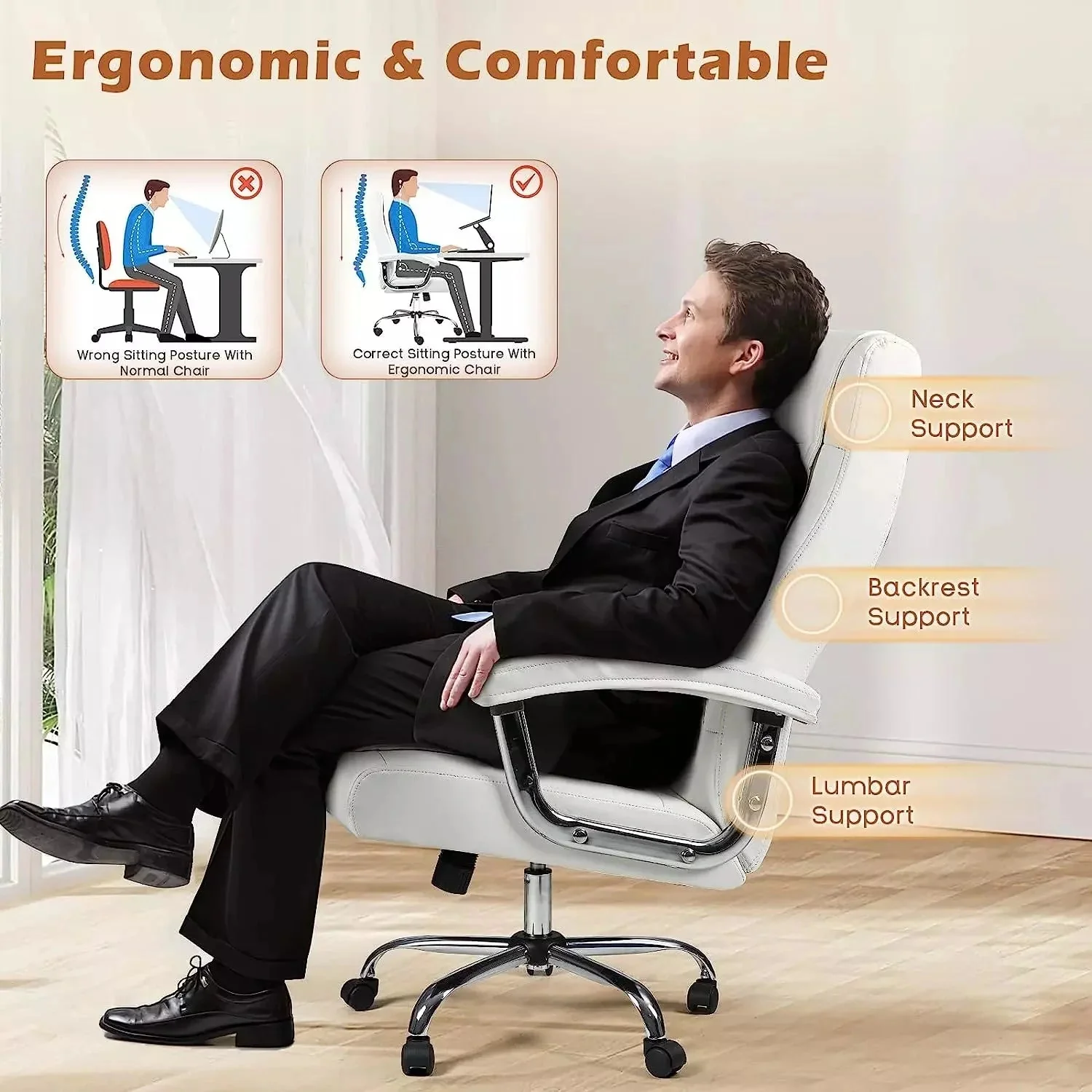 Vitesse Home Office Chair with Spring Cushion,400LBS High Back Executive Office Chair - Image 16