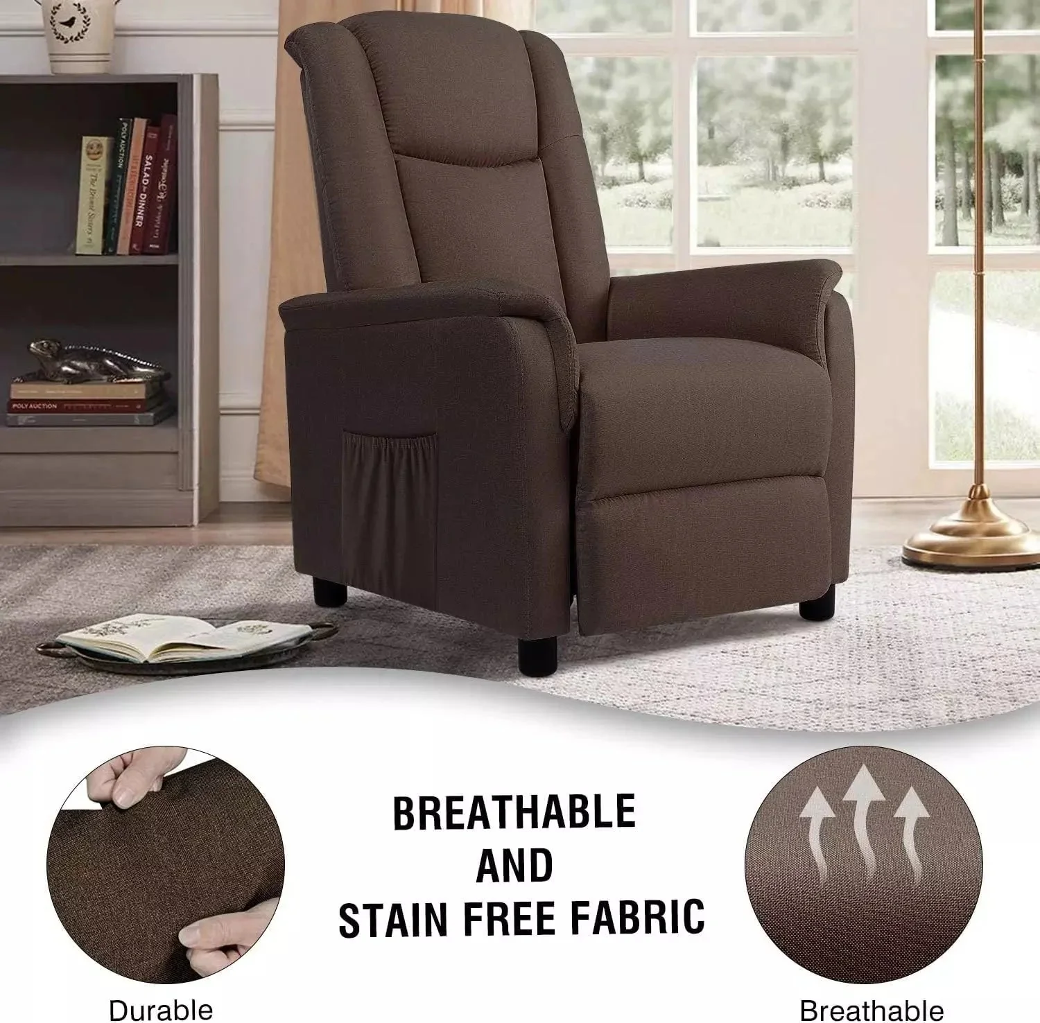 Vitesse Modern Fabric Recliner Chair, Home Theater Seating with Pocket, Lounge Recliner Sofa with Footrest - Image 11