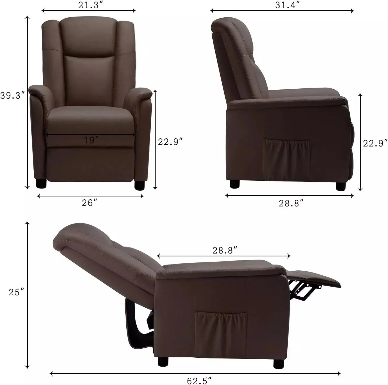 Vitesse Modern Fabric Recliner Chair, Home Theater Seating with Pocket, Lounge Recliner Sofa with Footrest - Image 15