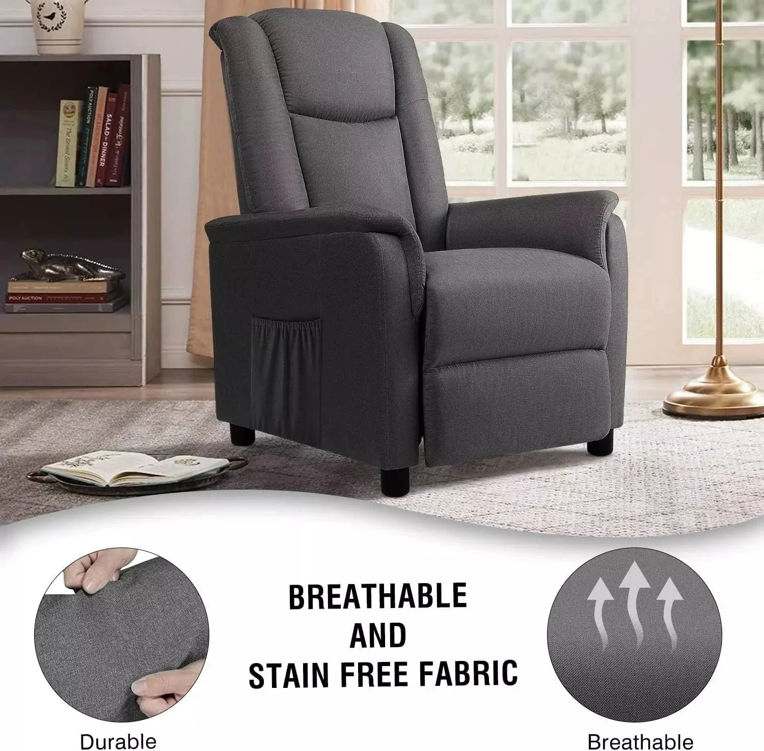 Vitesse Modern Fabric Recliner Chair, Home Theater Seating with Pocket, Lounge Recliner Sofa with Footrest - Image 18