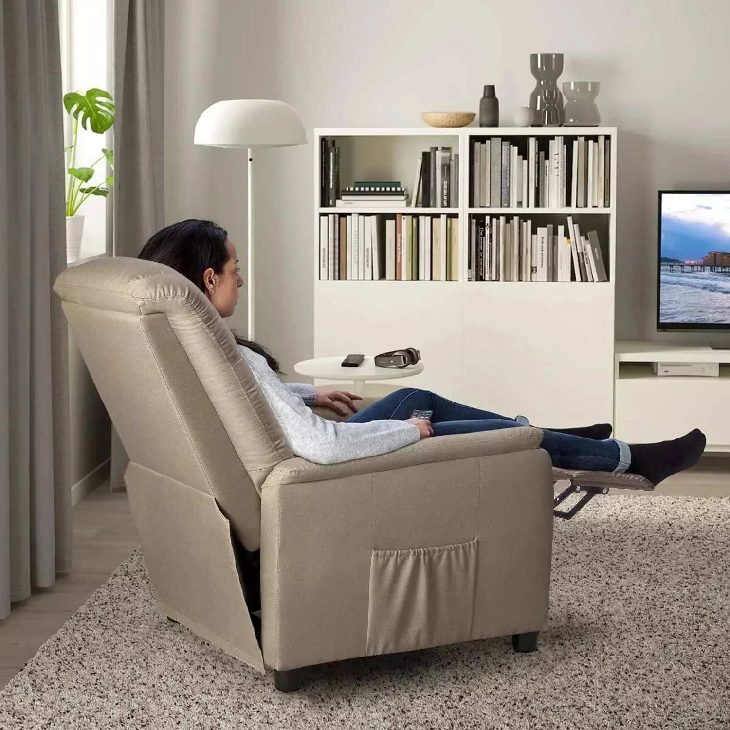 Vitesse Modern Fabric Recliner Chair, Home Theater Seating with Pocket, Lounge Recliner Sofa with Footrest - Image 2