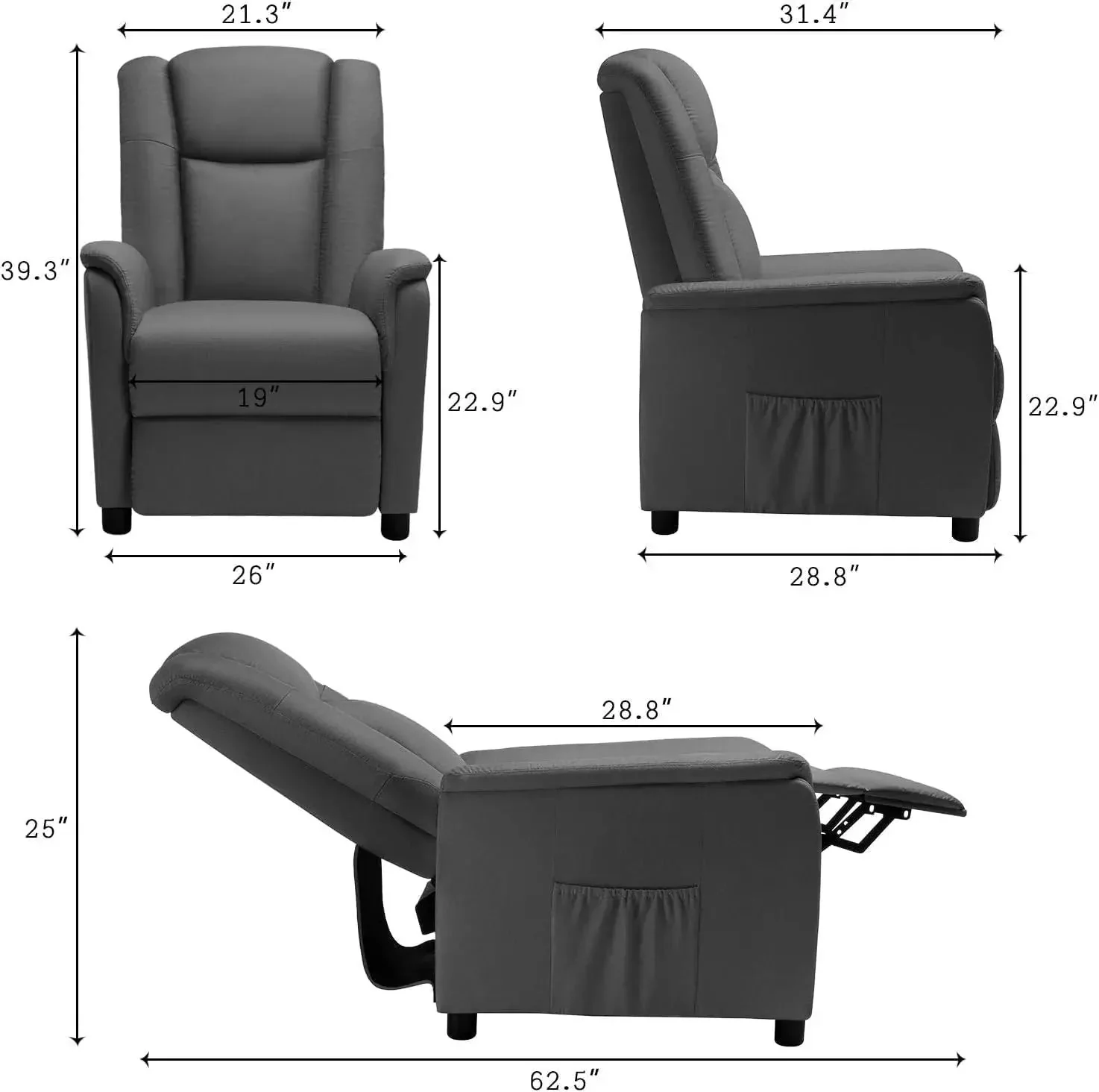 Vitesse Modern Fabric Recliner Chair, Home Theater Seating with Pocket, Lounge Recliner Sofa with Footrest - Image 23