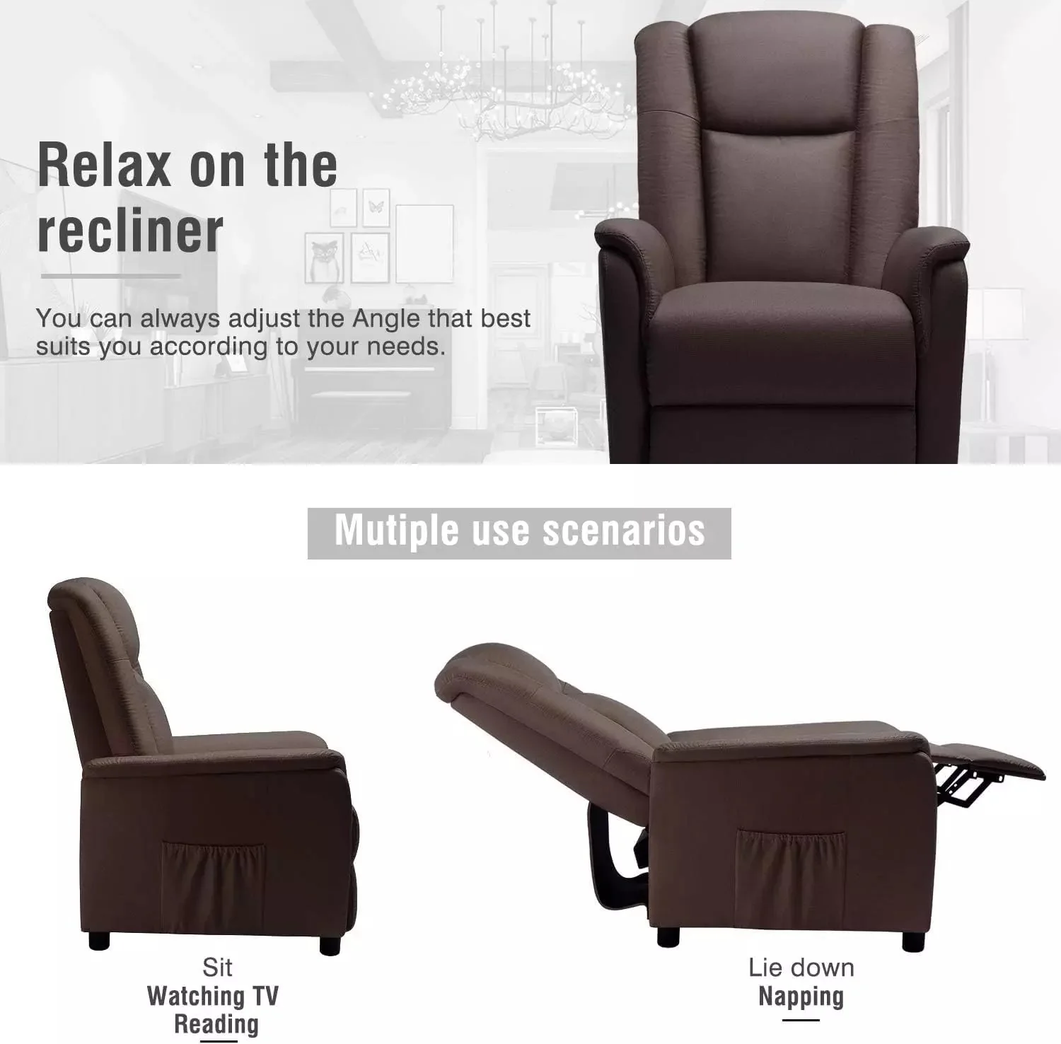 VITESSE Modern Fabric Recliner Chair, Home Theater Seating with Pocket, Lounge Recliner Sofa with Footrest and Backrest - Image 13