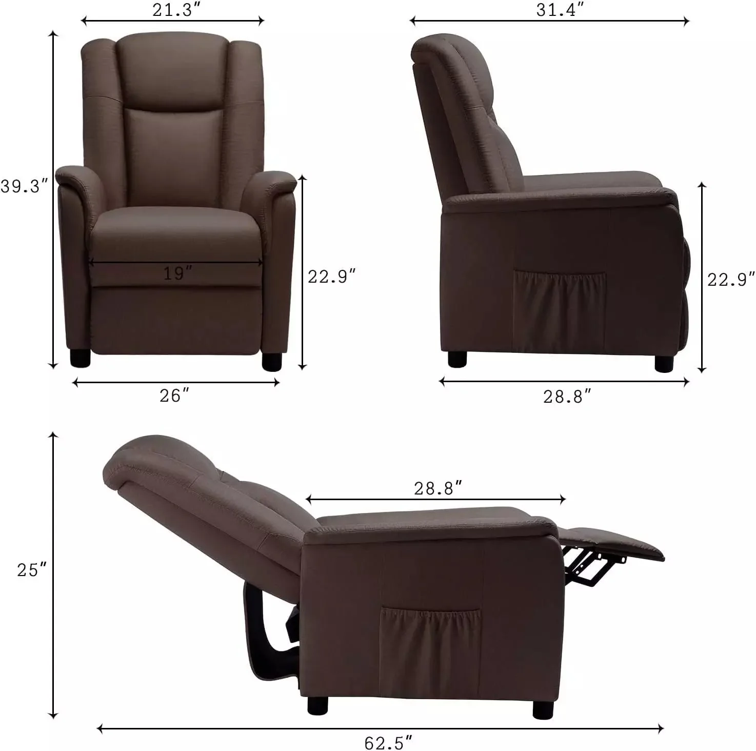 VITESSE Modern Fabric Recliner Chair, Home Theater Seating with Pocket, Lounge Recliner Sofa with Footrest and Backrest - Image 15
