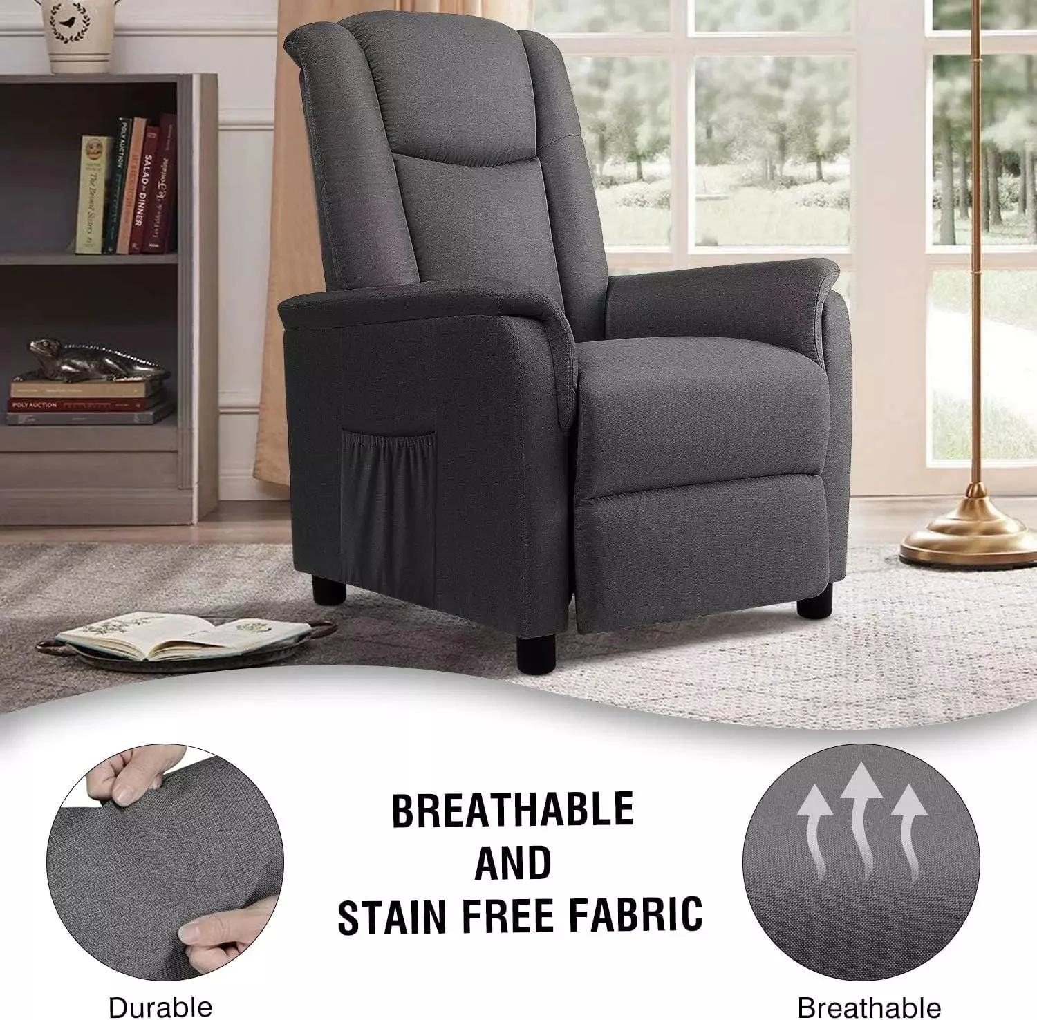 VITESSE Modern Fabric Recliner Chair, Home Theater Seating with Pocket, Lounge Recliner Sofa with Footrest and Backrest - Image 18