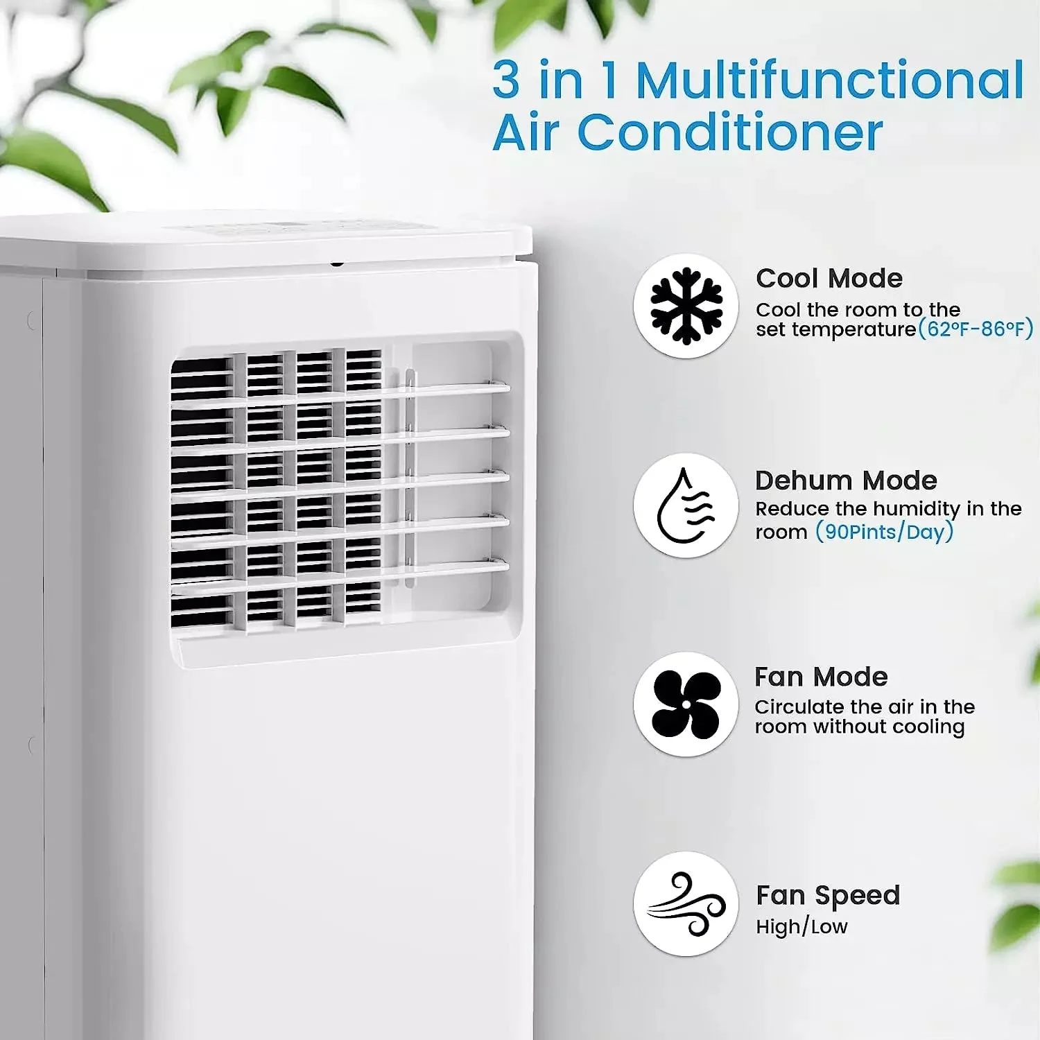 Vitesse Portable Air Conditioners with Remote Control,3 in 1 Compact Cooling Unit up to 350 Sq,White - Image 4