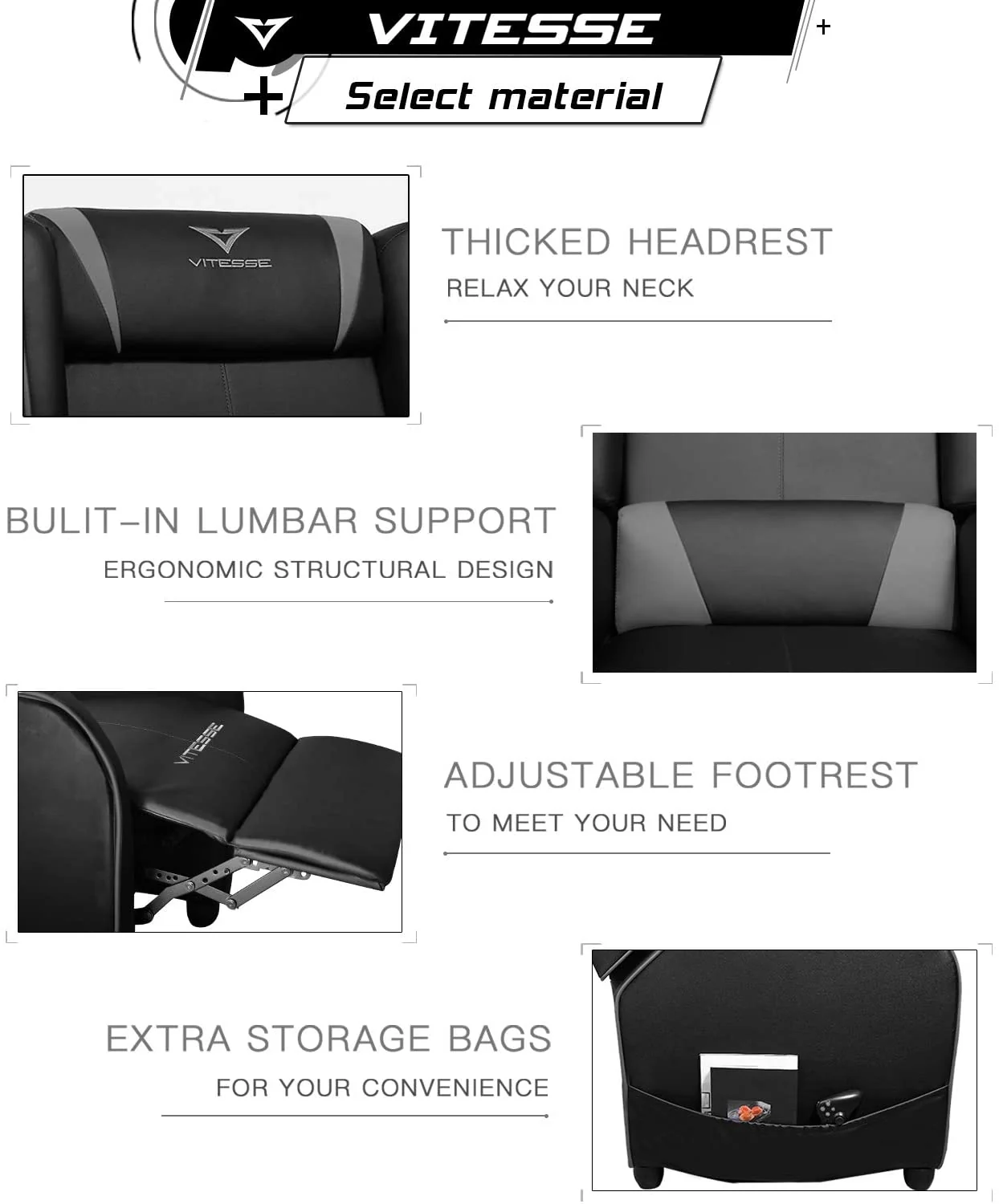 VITESSE Racing Style Single Gaming Recliner & Sofa, Theater Seat VGR02 - Image 12
