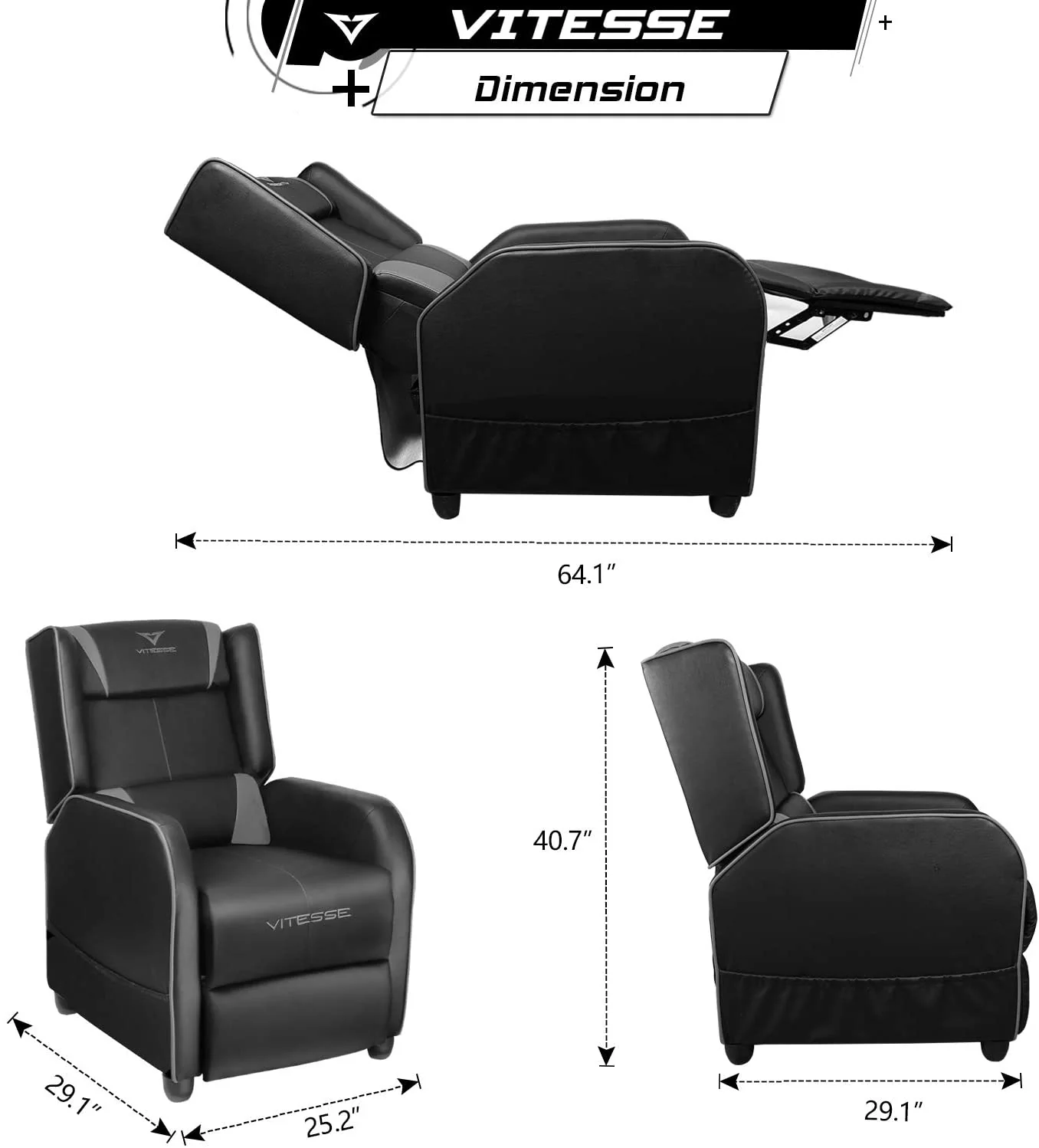 VITESSE Racing Style Single Gaming Recliner & Sofa, Theater Seat VGR02 - Image 14