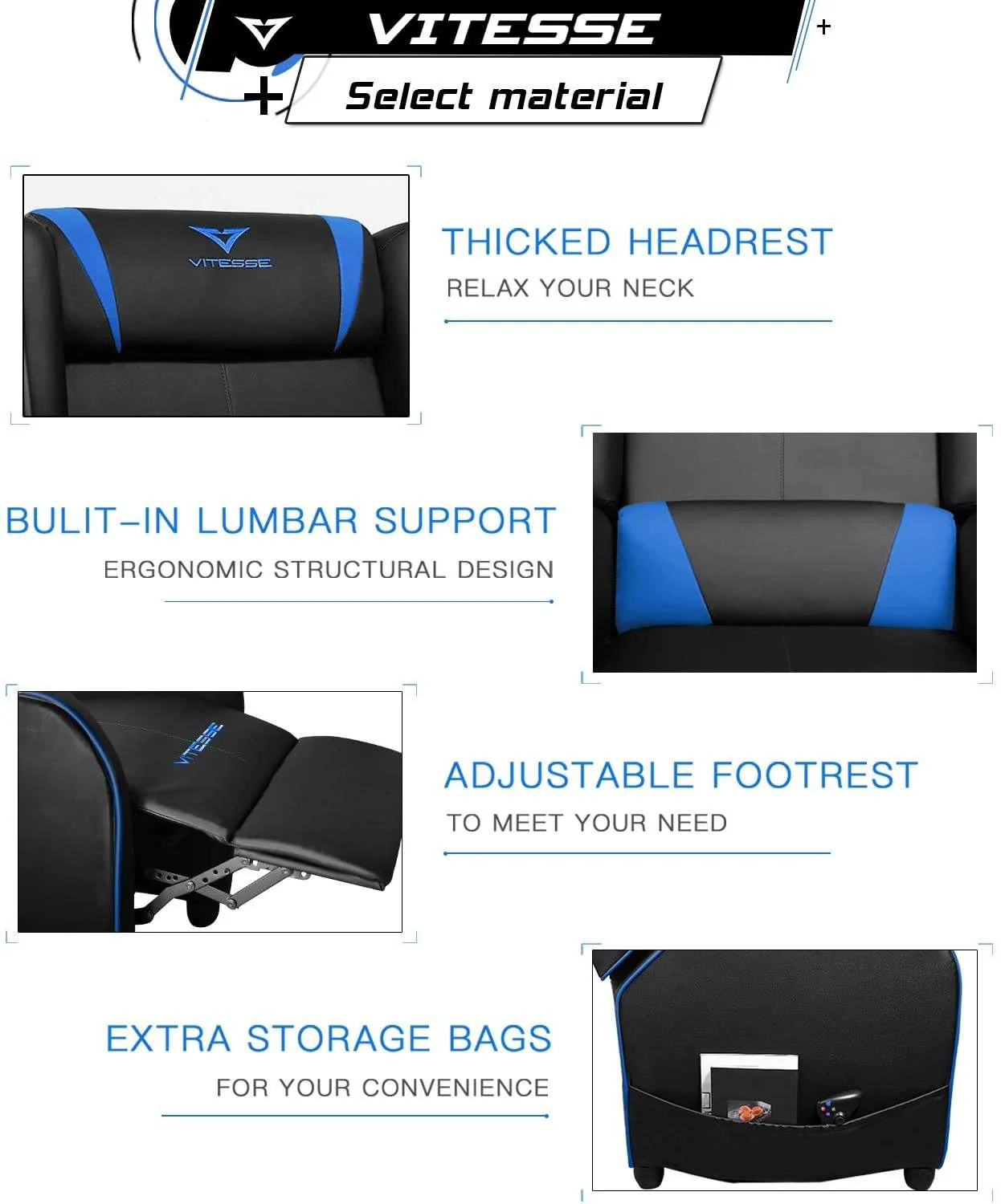 VITESSE Racing Style Single Gaming Recliner & Sofa, Theater Seat VGR02 - Image 5