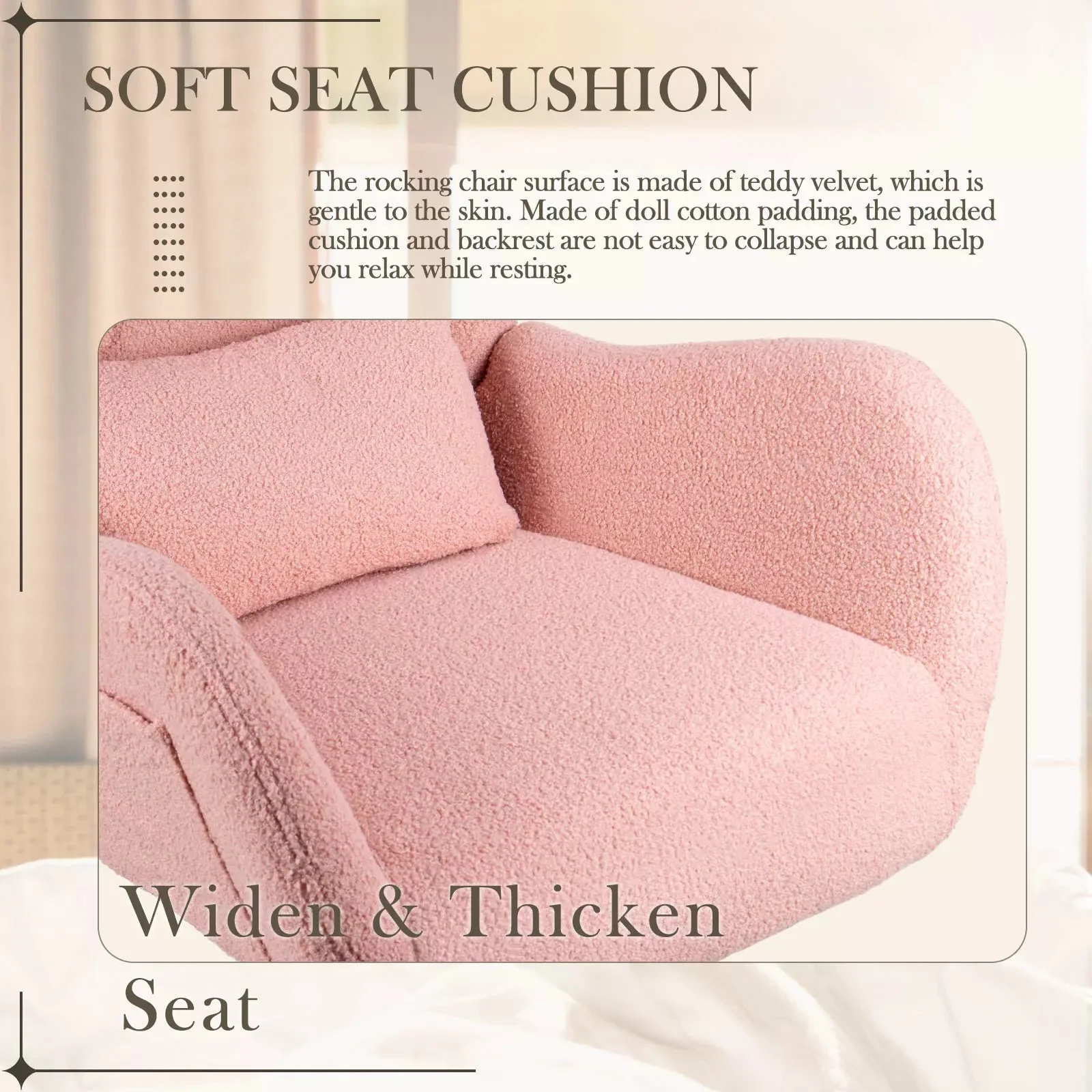 Vitesse Rocking Chair Nursery Rocker Teddy Upholstered Rocking Chair Indoor - Image 11