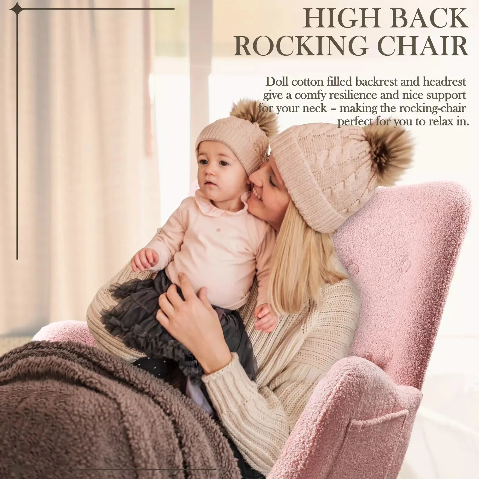 Vitesse Rocking Chair Nursery Rocker Teddy Upholstered Rocking Chair Indoor - Image 12