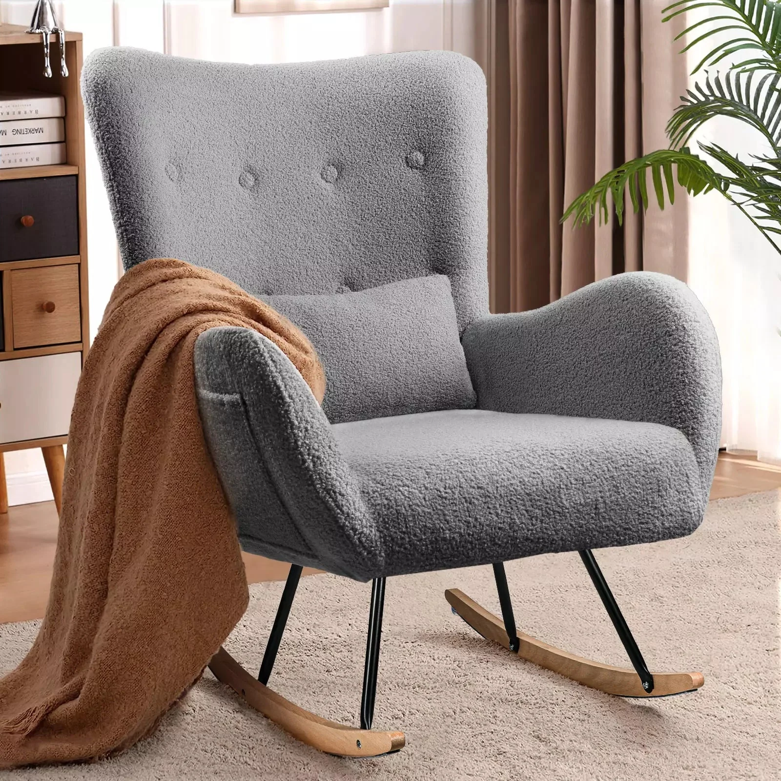 Vitesse Rocking Chair Nursery Rocker Teddy Upholstered Rocking Chair Indoor - Image 15