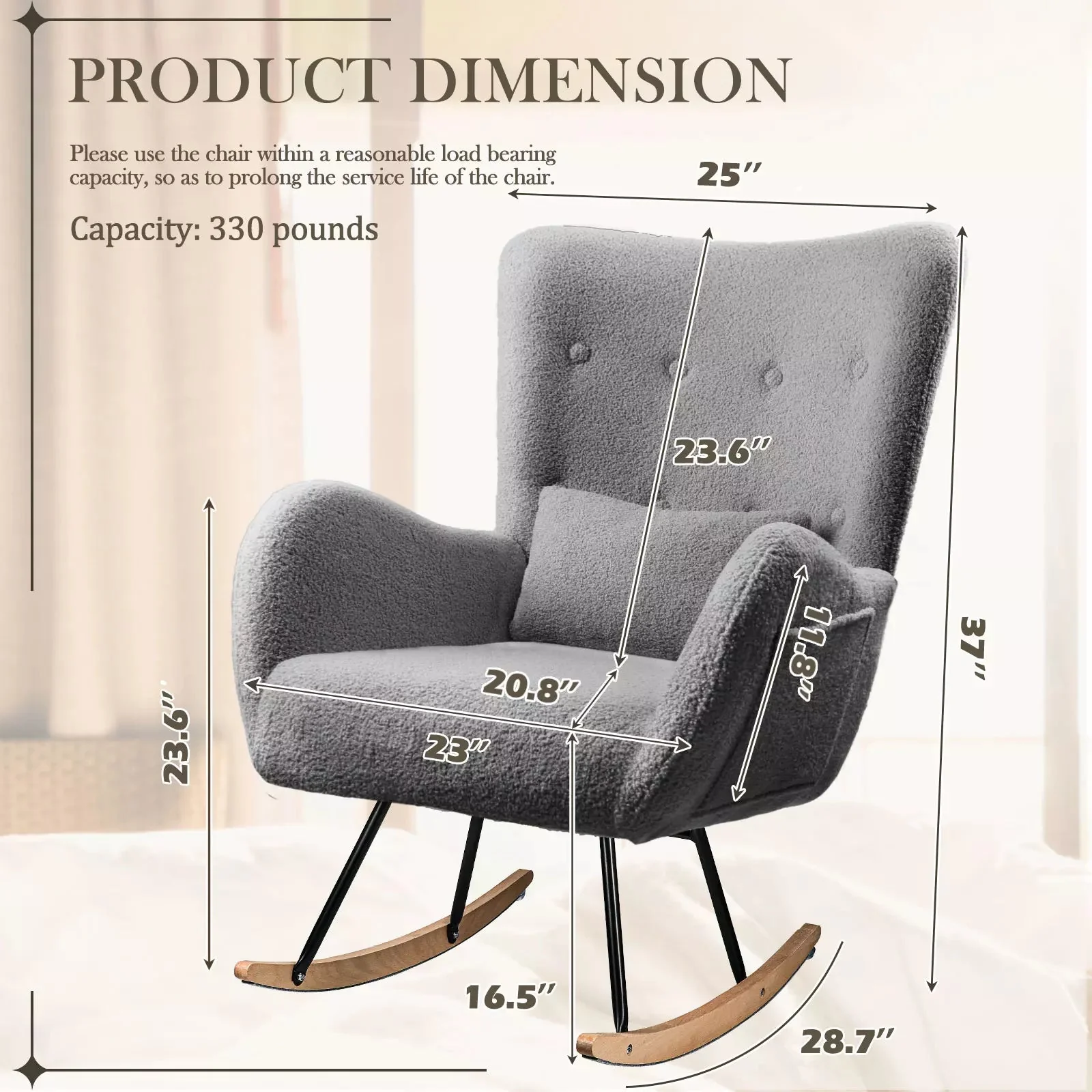 Vitesse Rocking Chair Nursery Rocker Teddy Upholstered Rocking Chair Indoor - Image 16