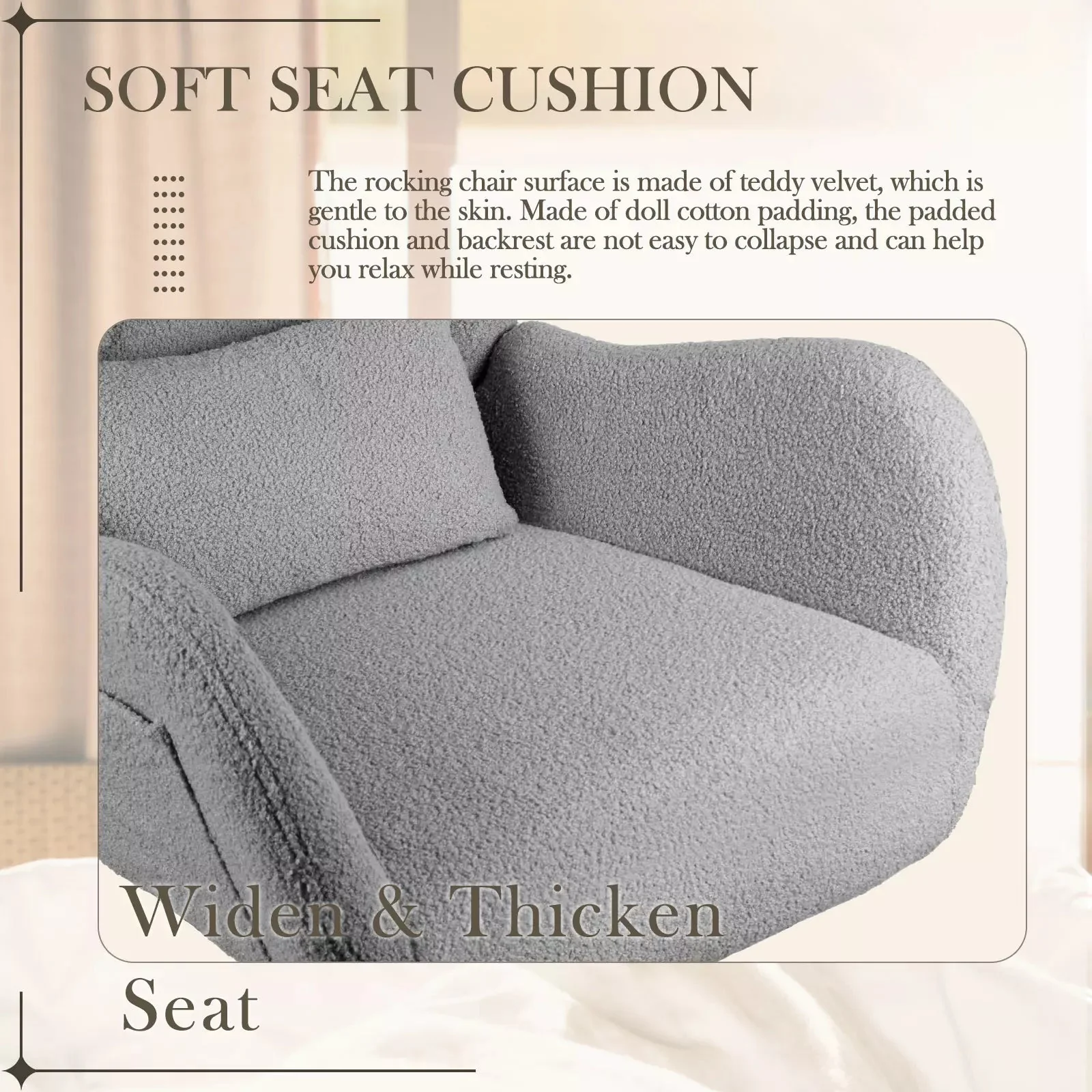 Vitesse Rocking Chair Nursery Rocker Teddy Upholstered Rocking Chair Indoor - Image 18