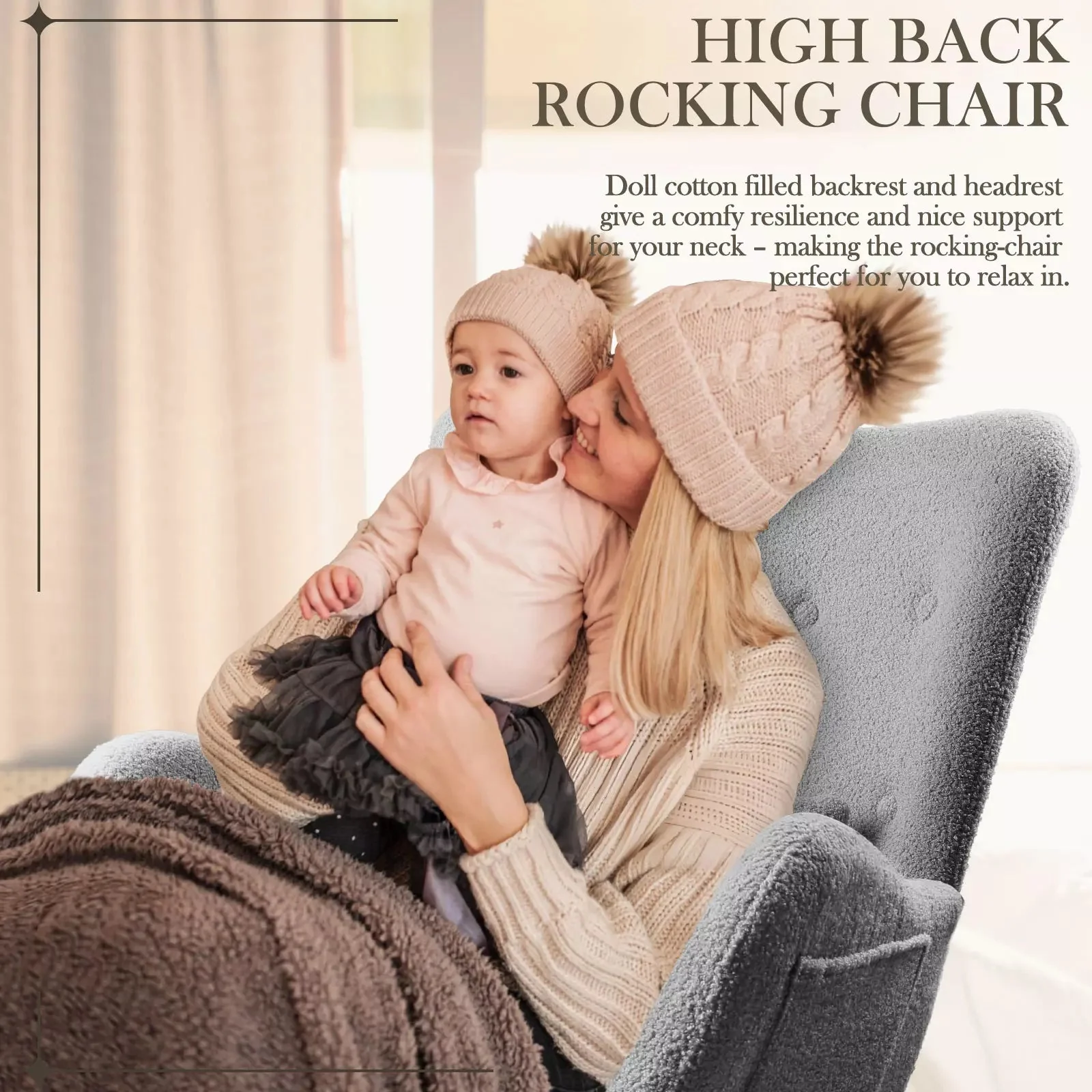Vitesse Rocking Chair Nursery Rocker Teddy Upholstered Rocking Chair Indoor - Image 19