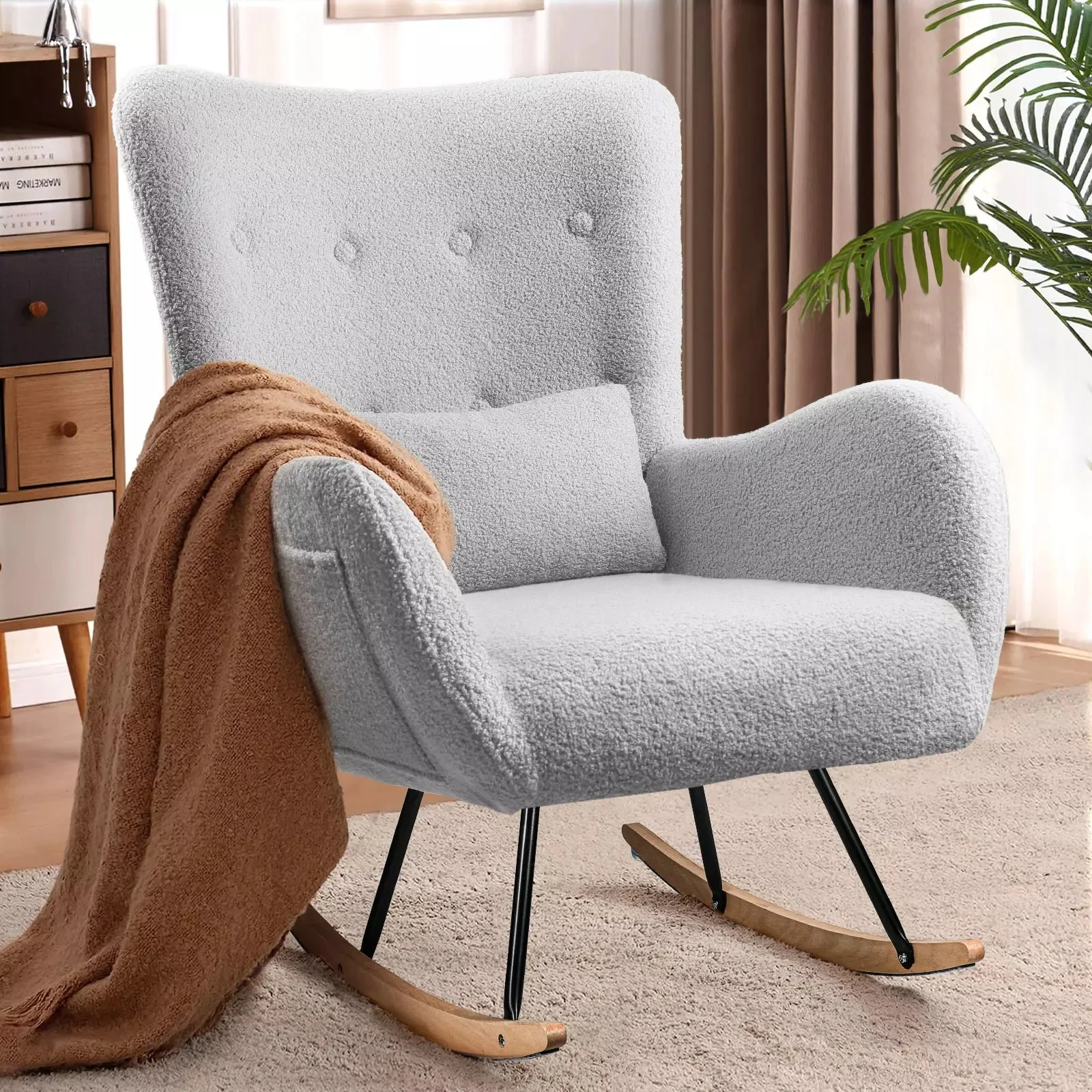 Vitesse Rocking Chair Nursery Rocker Teddy Upholstered Rocking Chair Indoor - Image 23