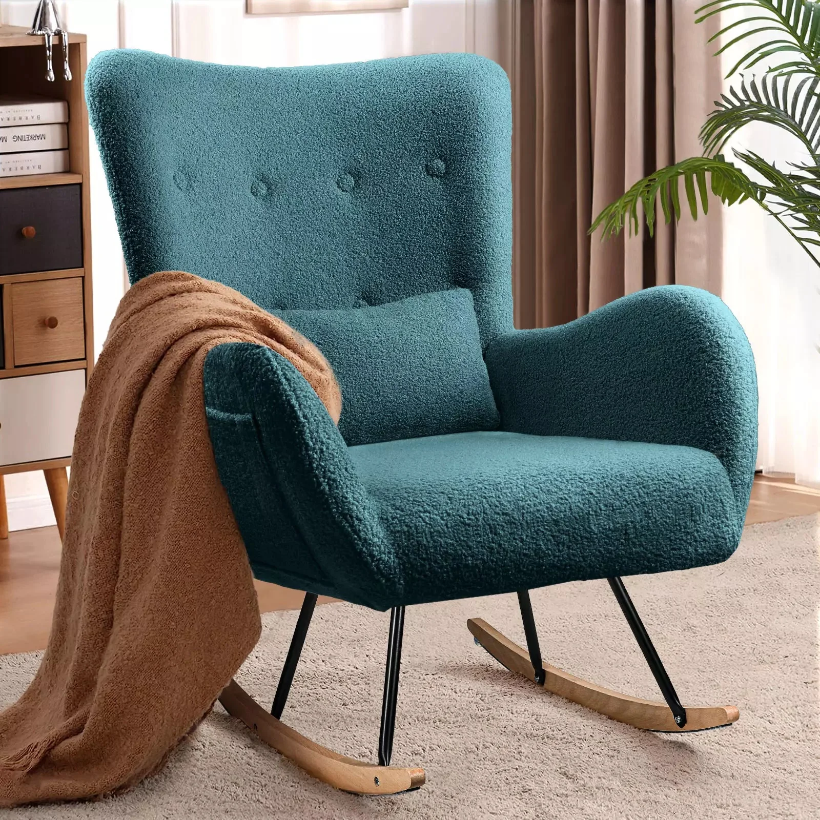 Vitesse Rocking Chair Nursery Rocker Teddy Upholstered Rocking Chair Indoor - Image 24