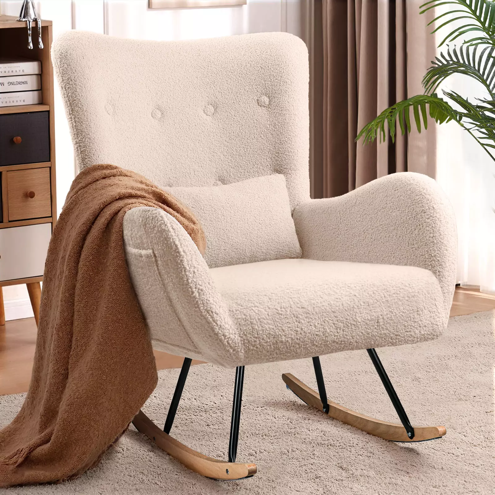 Vitesse Rocking Chair Nursery Rocker Teddy Upholstered Rocking Chair Indoor - Image 25