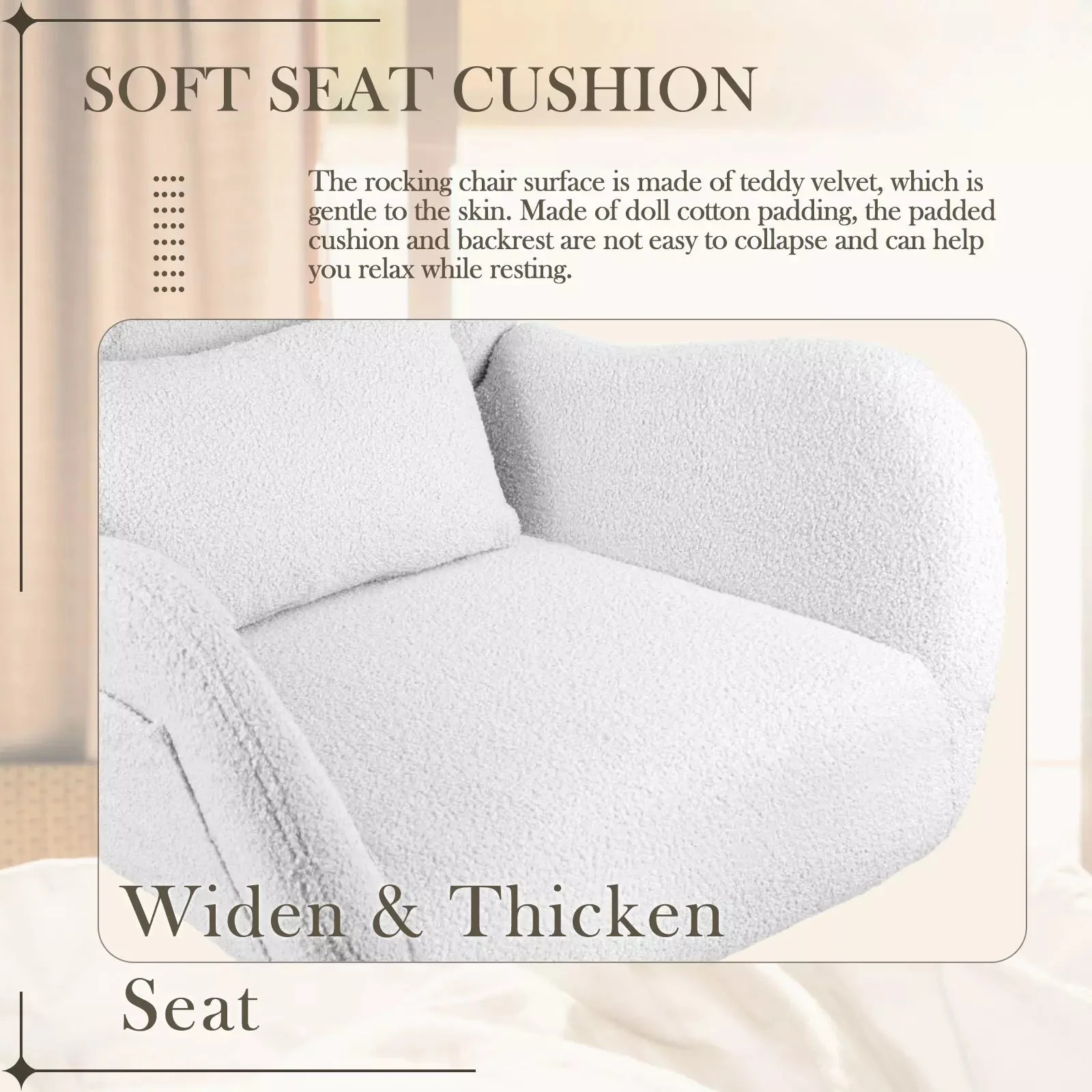 Vitesse Rocking Chair Nursery Rocker Teddy Upholstered Rocking Chair Indoor - Image 4