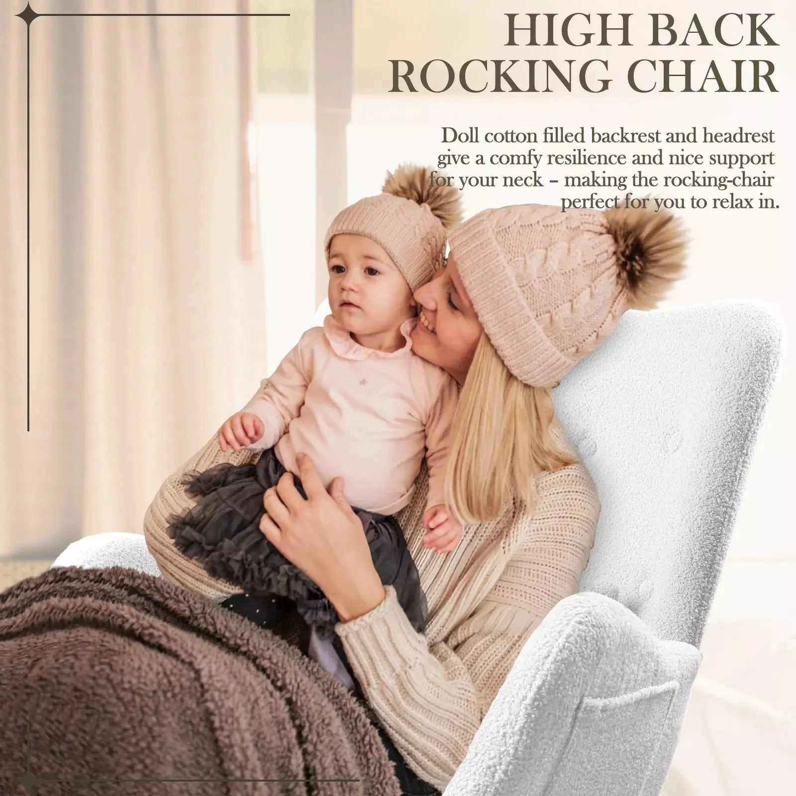 Vitesse Rocking Chair Nursery Rocker Teddy Upholstered Rocking Chair Indoor - Image 5