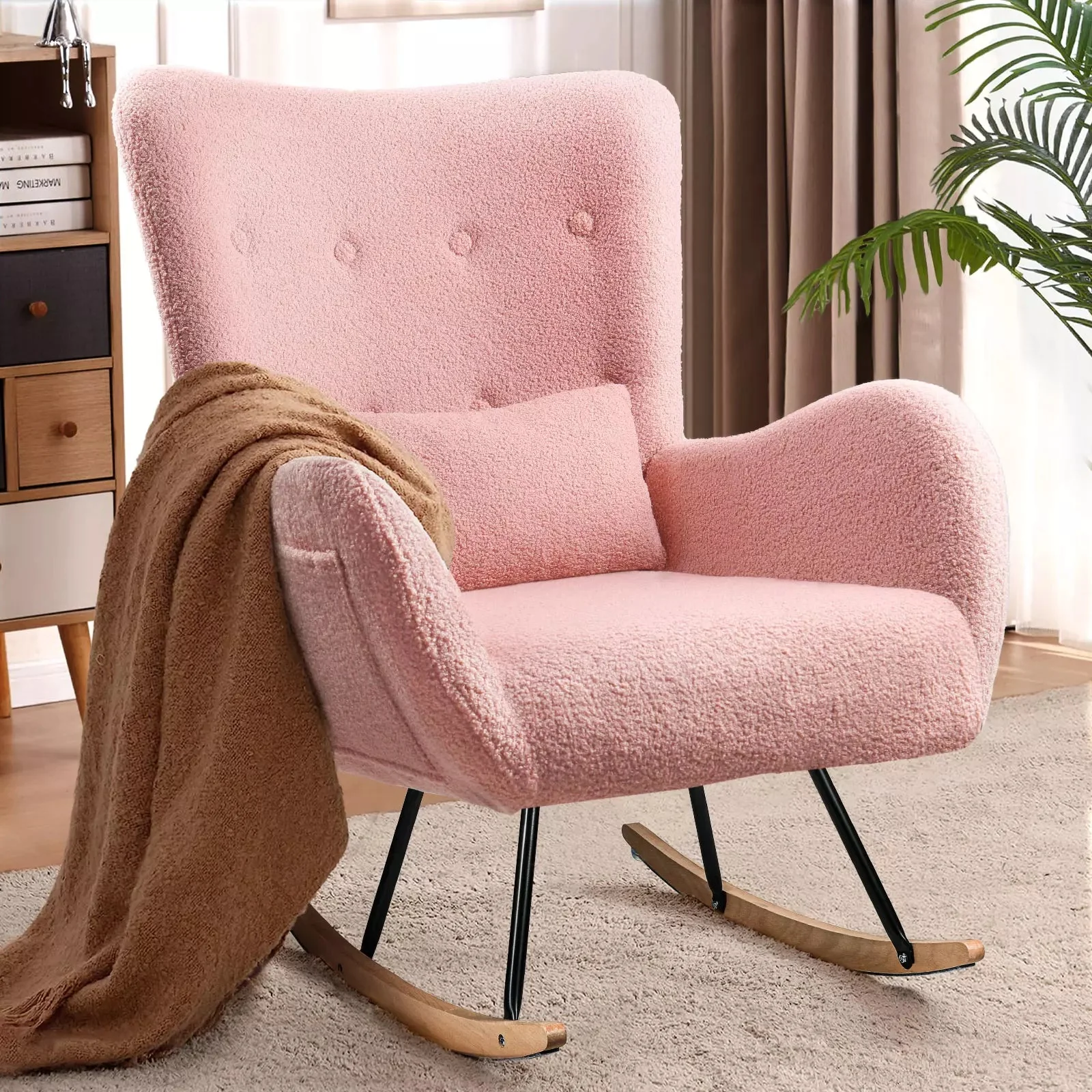Vitesse Rocking Chair Nursery Rocker Teddy Upholstered Rocking Chair Indoor - Image 8