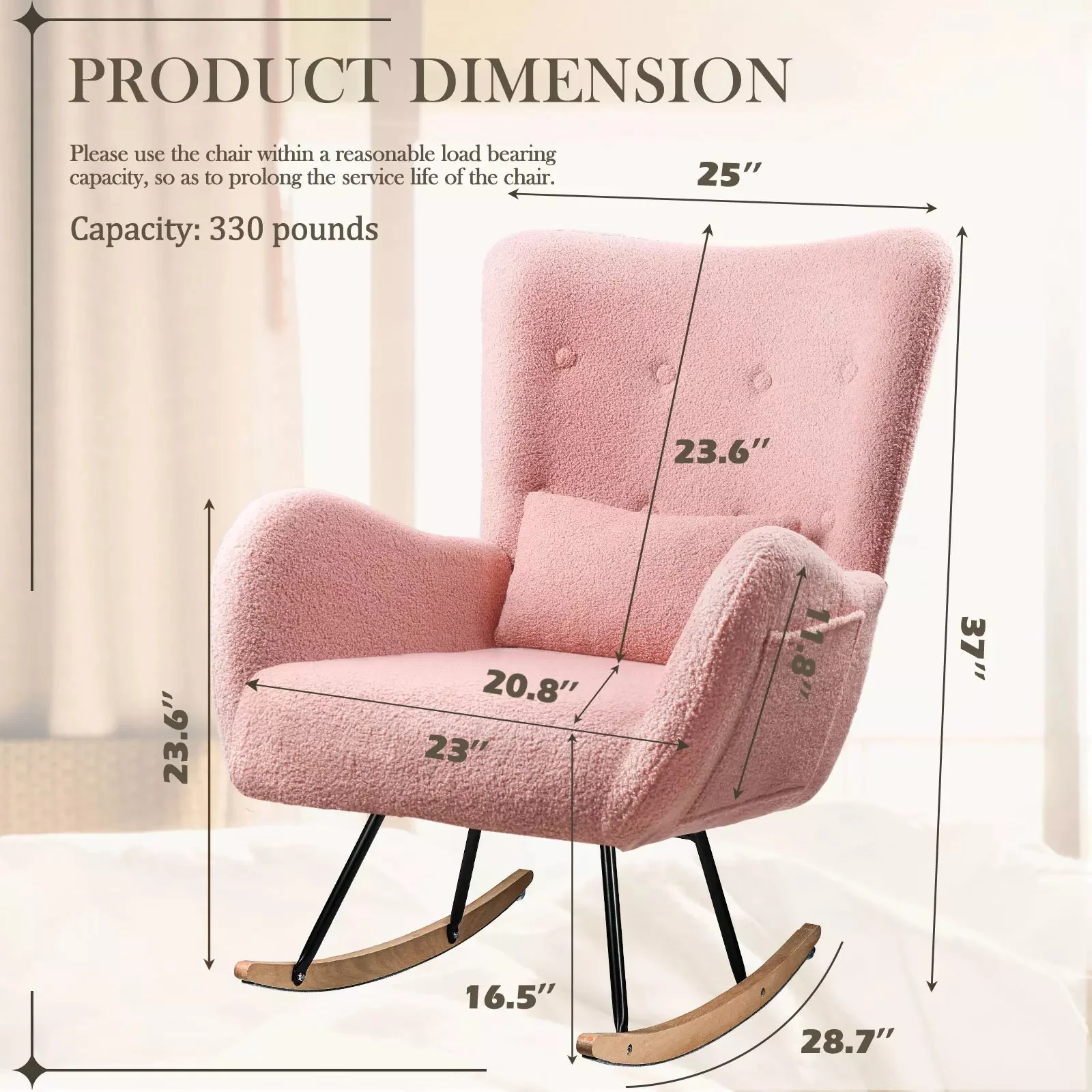 Vitesse Rocking Chair Nursery Rocker Teddy Upholstered Rocking Chair Indoor - Image 9