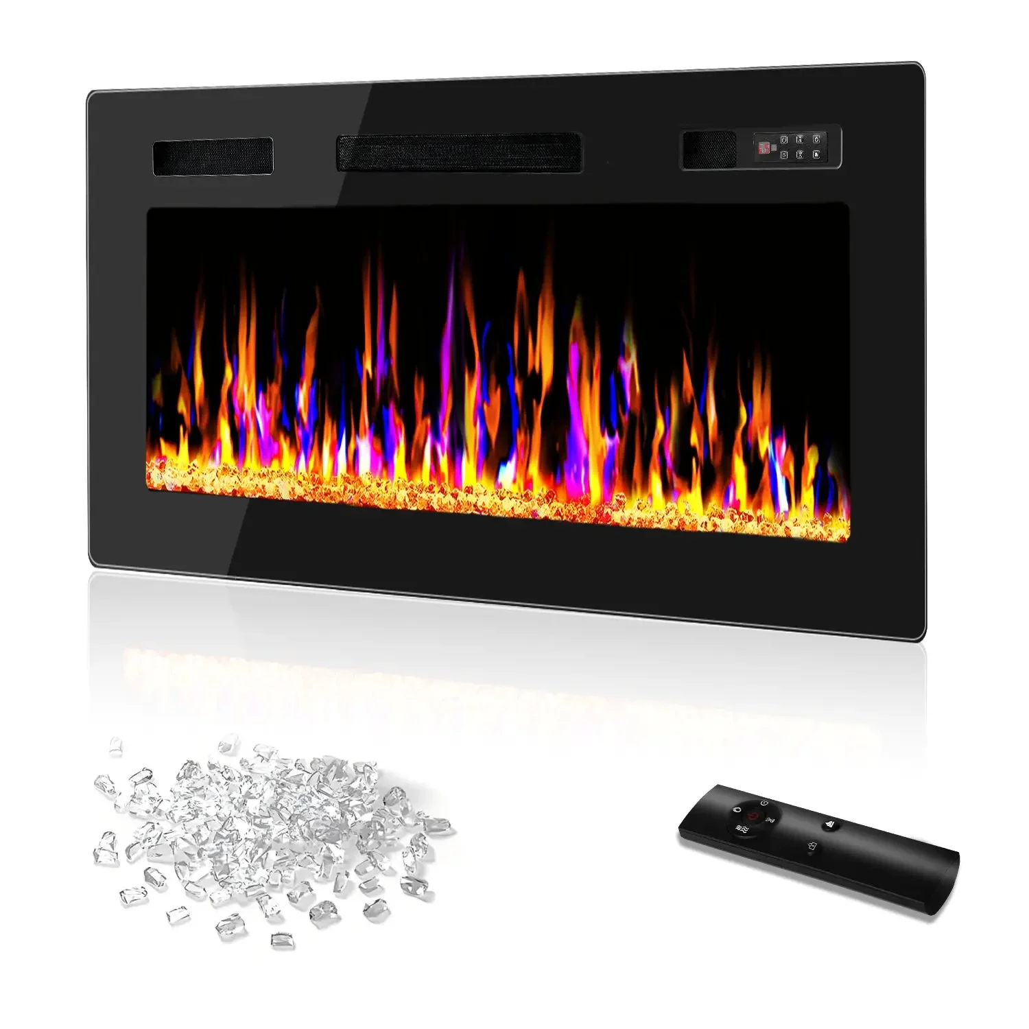Vitesse Ultra Thin Electric Fireplace-Narrow Bezel Linear Fireplace Heater Recessed Wall Mounted, Remote and Screen Control, 8H Sleep Timer, Low Noise, 750/1500W for Living Room, Bedroom