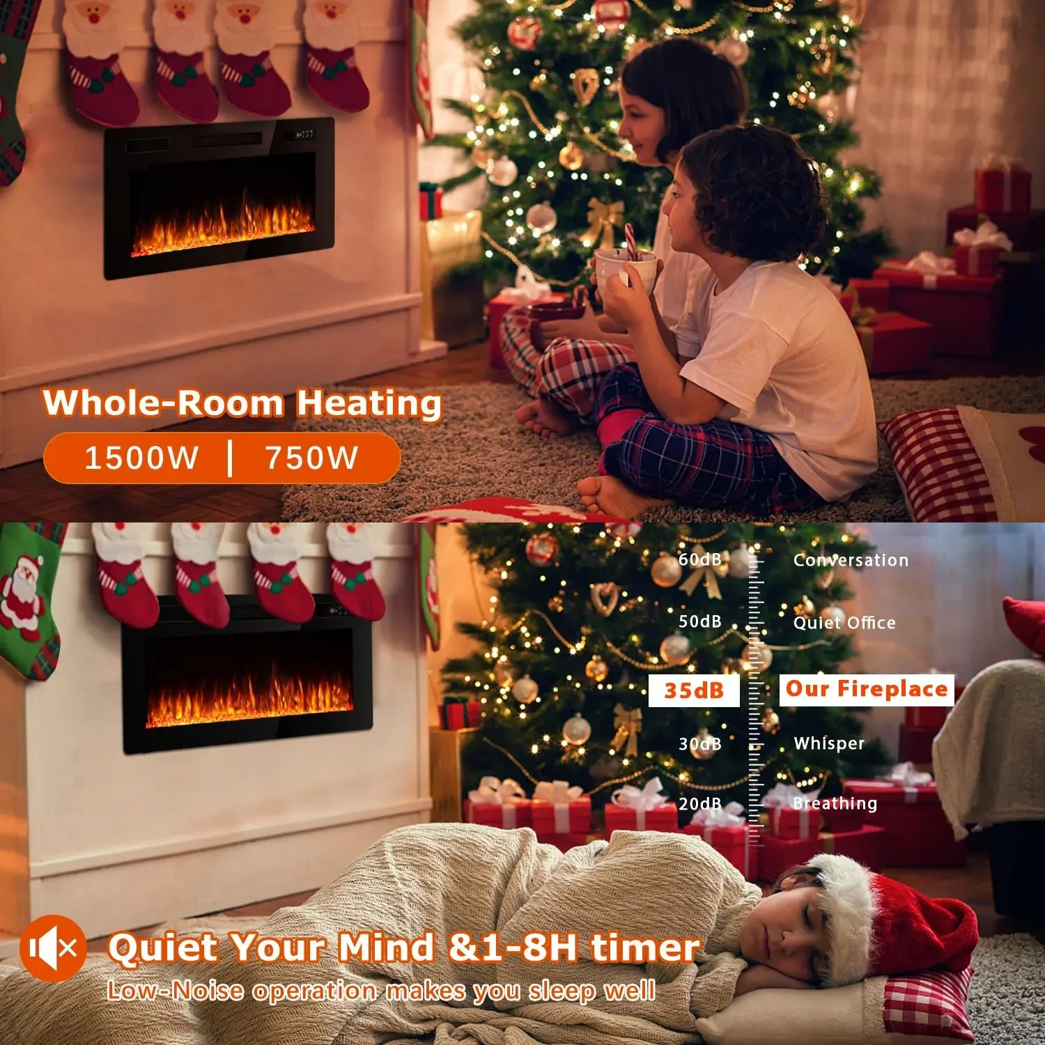 Vitesse Ultra Thin Electric Fireplace-Narrow Bezel Linear Fireplace Heater Recessed Wall Mounted, Remote and Screen Control, 8H Sleep Timer, Low Noise, 750/1500W for Living Room, Bedroom - Image 12