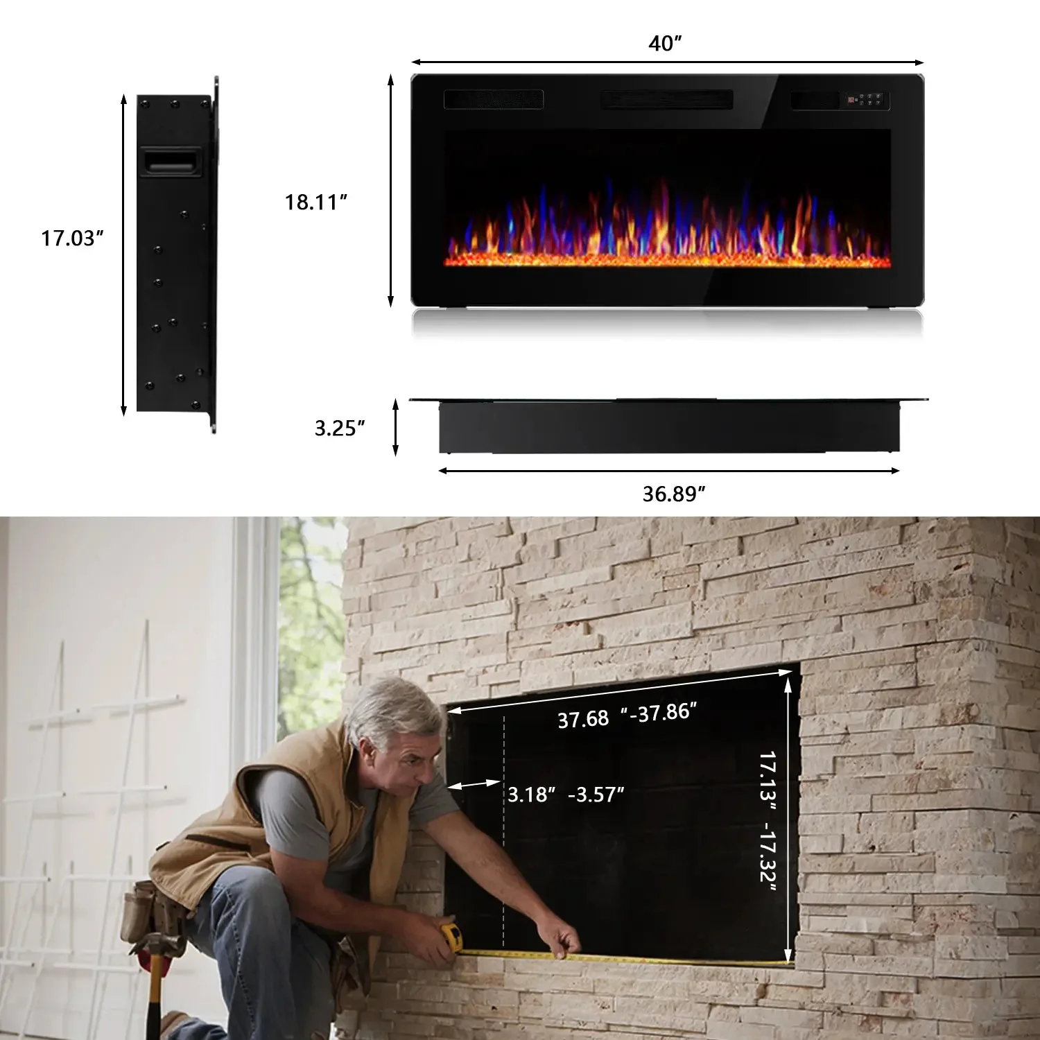 Vitesse Ultra Thin Electric Fireplace-Narrow Bezel Linear Fireplace Heater Recessed Wall Mounted, Remote and Screen Control, 8H Sleep Timer, Low Noise, 750/1500W for Living Room, Bedroom - Image 16