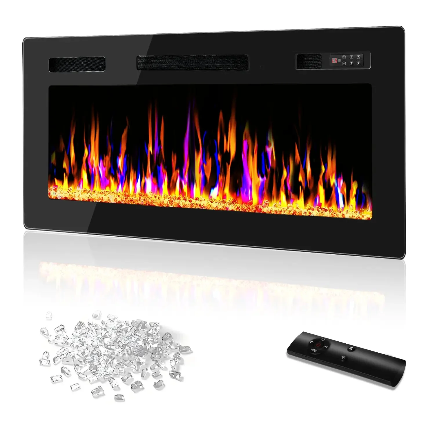 Vitesse Ultra Thin Electric Fireplace-Narrow Bezel Linear Fireplace Heater Recessed Wall Mounted, Remote and Screen Control, 8H Sleep Timer, Low Noise, 750/1500W for Living Room, Bedroom - Image 2