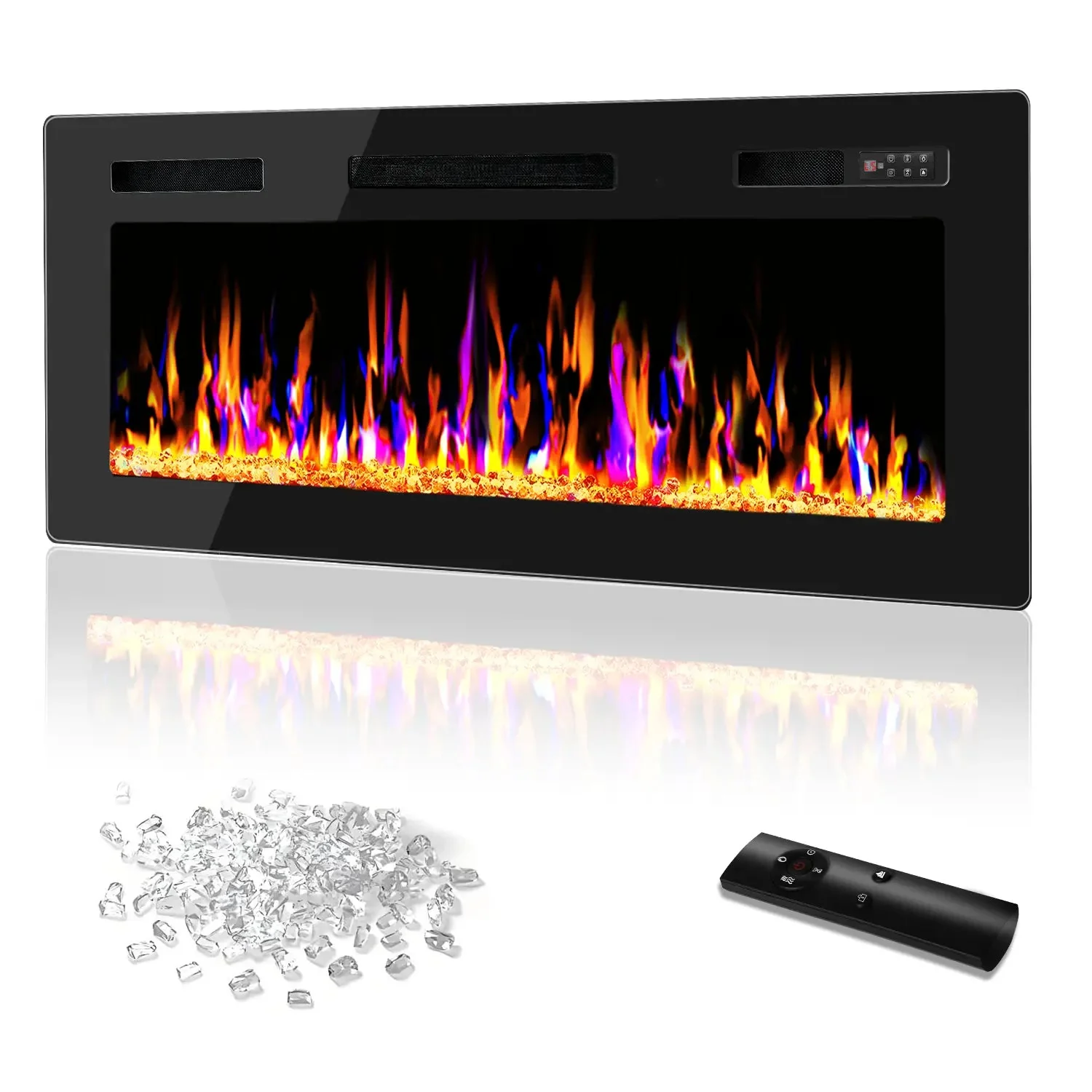 Vitesse Ultra Thin Electric Fireplace-Narrow Bezel Linear Fireplace Heater Recessed Wall Mounted, Remote and Screen Control, 8H Sleep Timer, Low Noise, 750/1500W for Living Room, Bedroom - Image 3