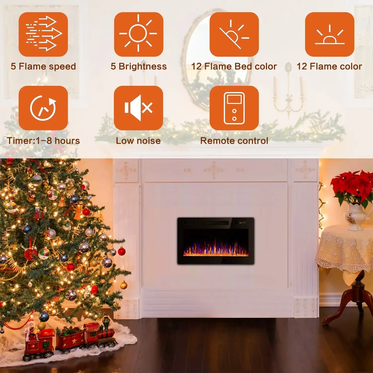 Vitesse Ultra Thin Electric Fireplace-Narrow Bezel Linear Fireplace Heater Recessed Wall Mounted, Remote and Screen Control, 8H Sleep Timer, Low Noise, 750/1500W for Living Room, Bedroom - Image 8