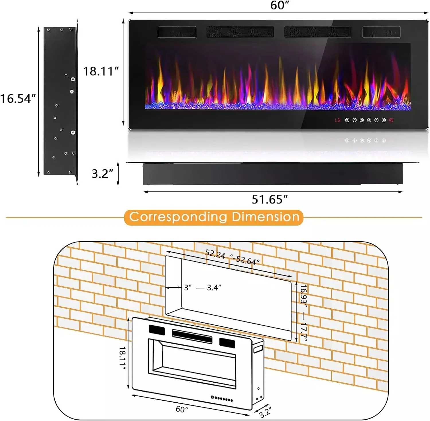 Vitesse Ultra-Thin Electric Fireplace Recessed and Wall Mounted - Image 11