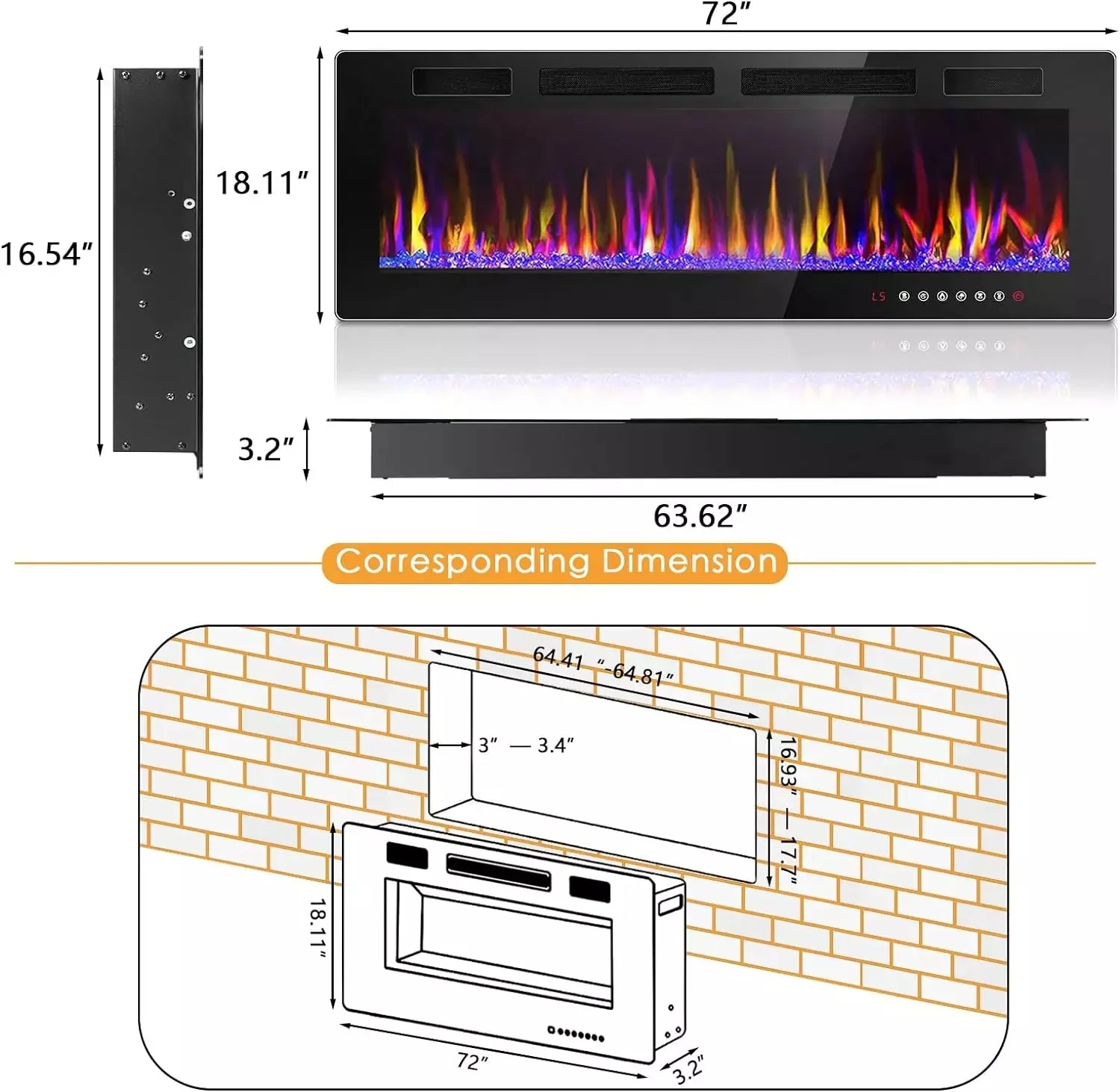 Vitesse Ultra-Thin Electric Fireplace Recessed and Wall Mounted - Image 13