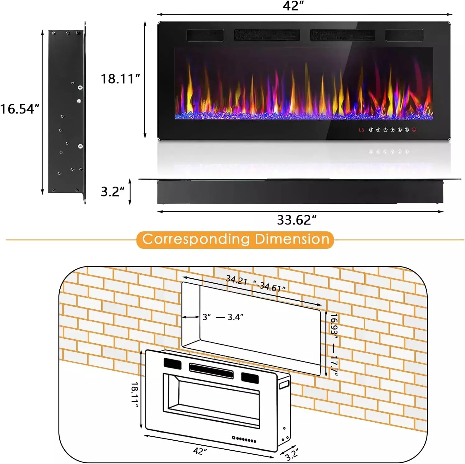 Vitesse Ultra-Thin Electric Fireplace Recessed and Wall Mounted - Image 7