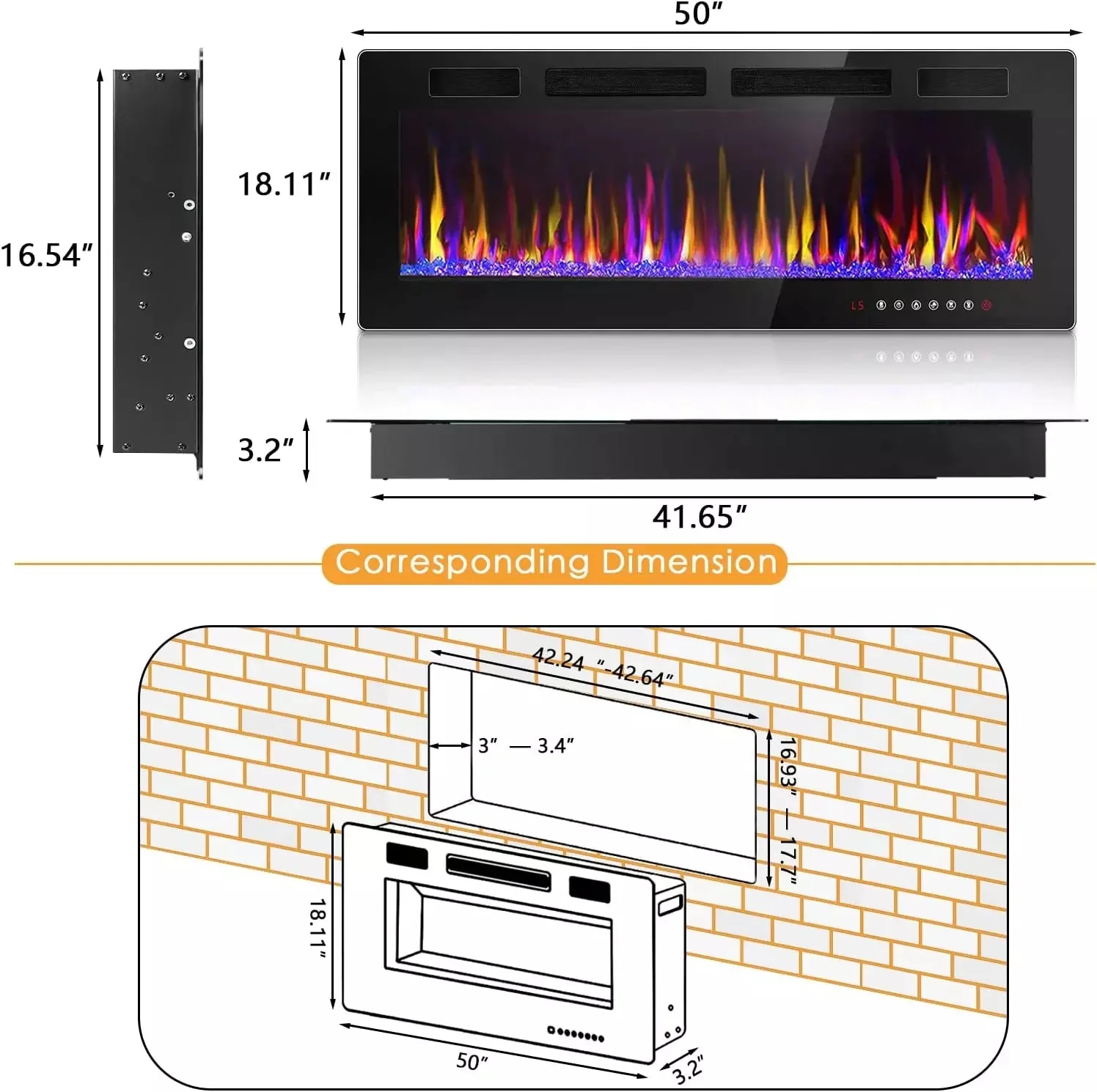 Vitesse Ultra-Thin Electric Fireplace Recessed and Wall Mounted - Image 9