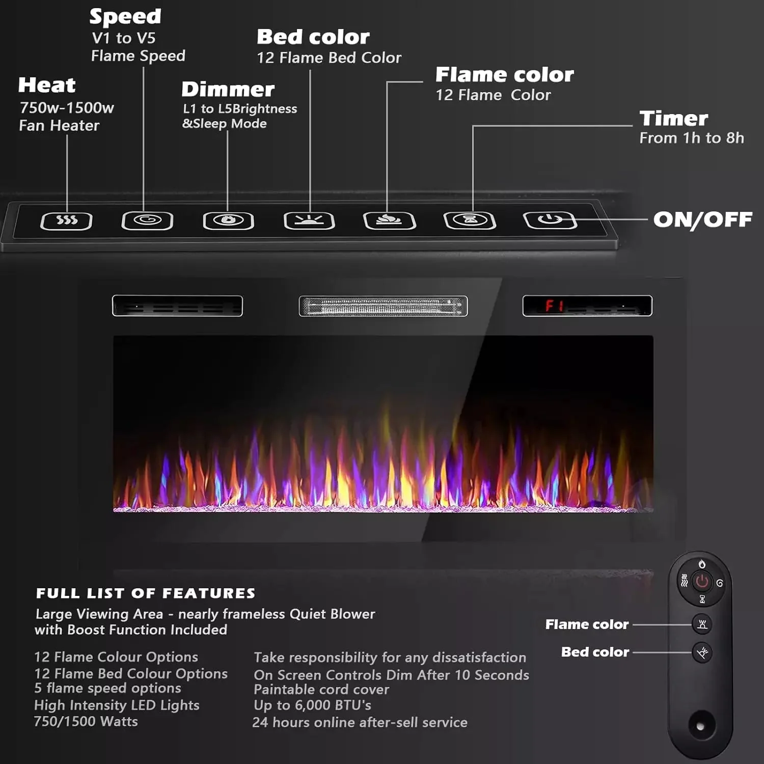 VITESSE Ultra-Thin Silence Linear Mirrored Electric Fireplace - Image 12