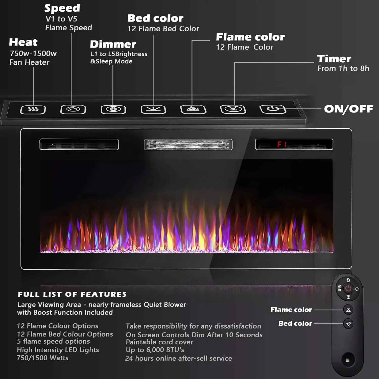 VITESSE Ultra-Thin Silence Linear Mirrored Electric Fireplace - Image 21