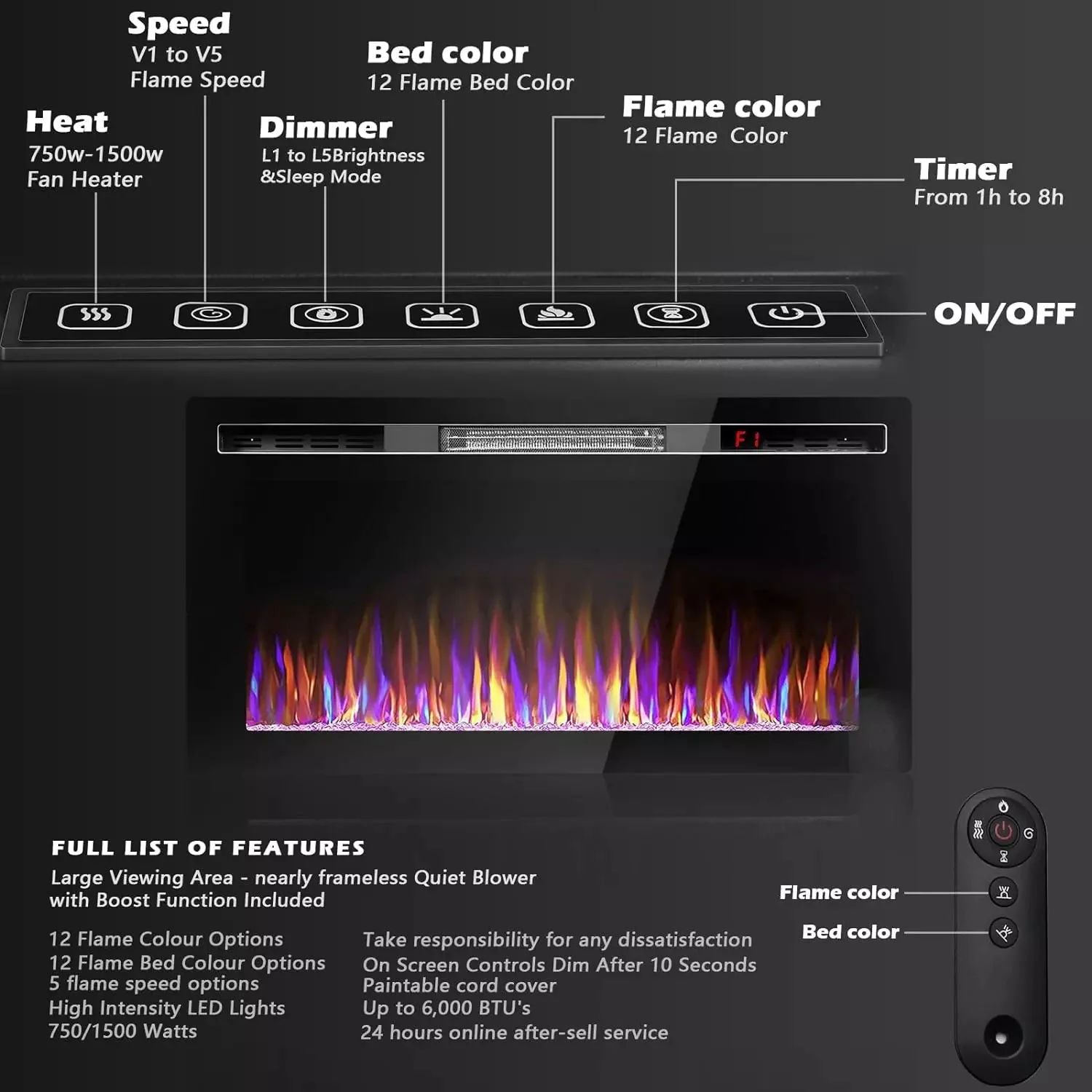 VITESSE Ultra-Thin Silence Linear Mirrored Electric Fireplace - Image 3