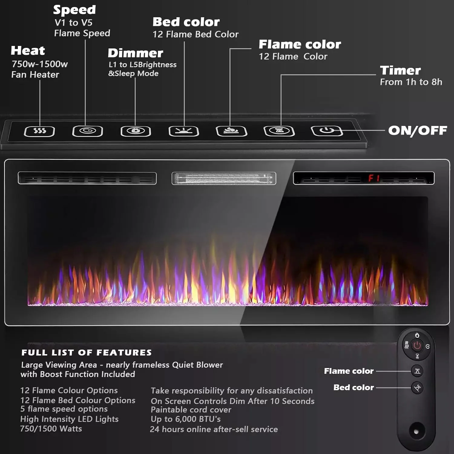 VITESSE Ultra-Thin Silence Linear Mirrored Electric Fireplace - Image 30