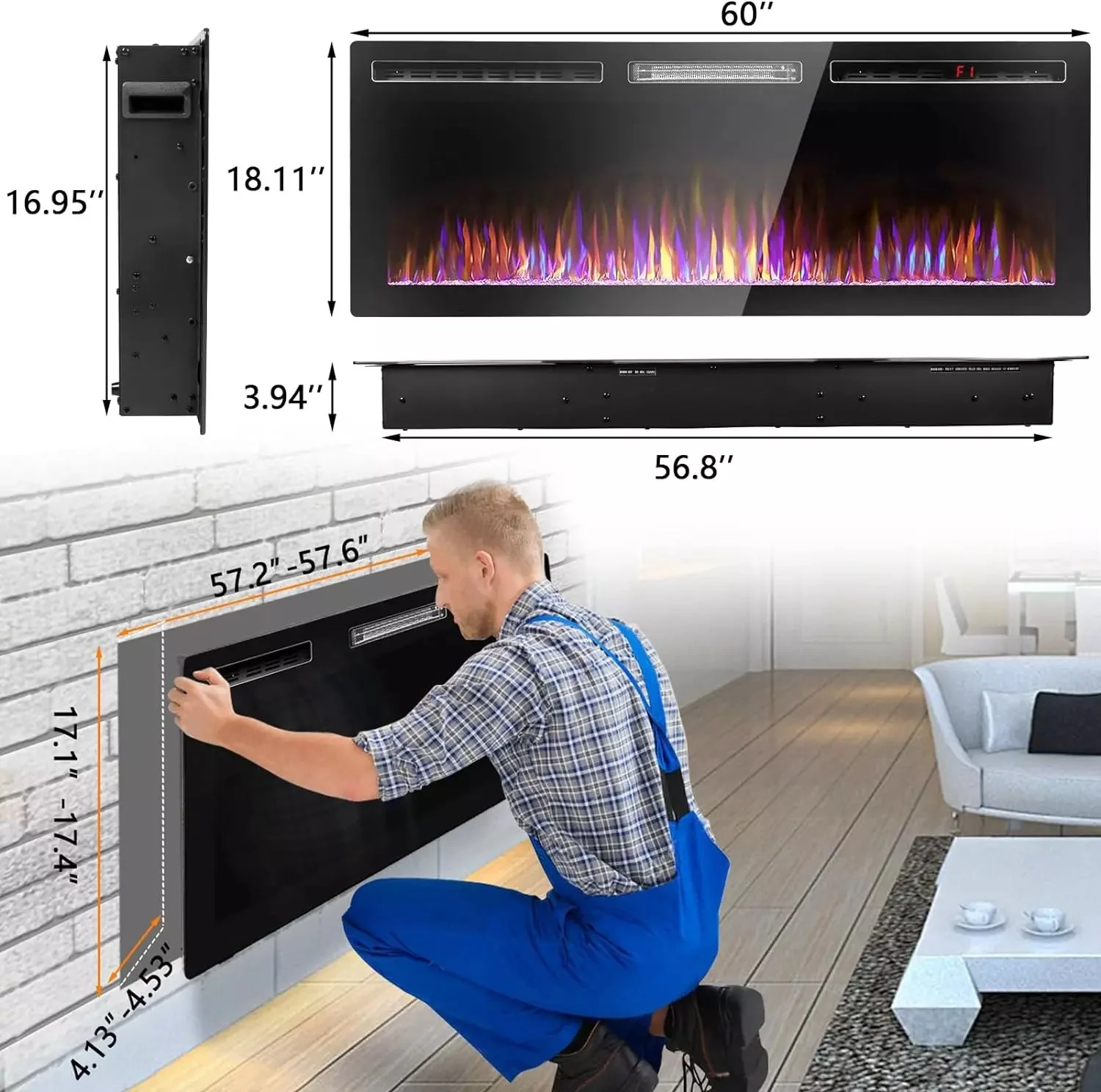 VITESSE Ultra-Thin Silence Linear Mirrored Electric Fireplace - Image 32
