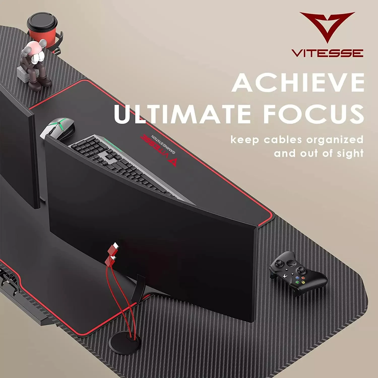 Vitesse Ergonomic Z-Shaped Gaming Desk with Mousepad and Handle Rack ZD01 - Image 12