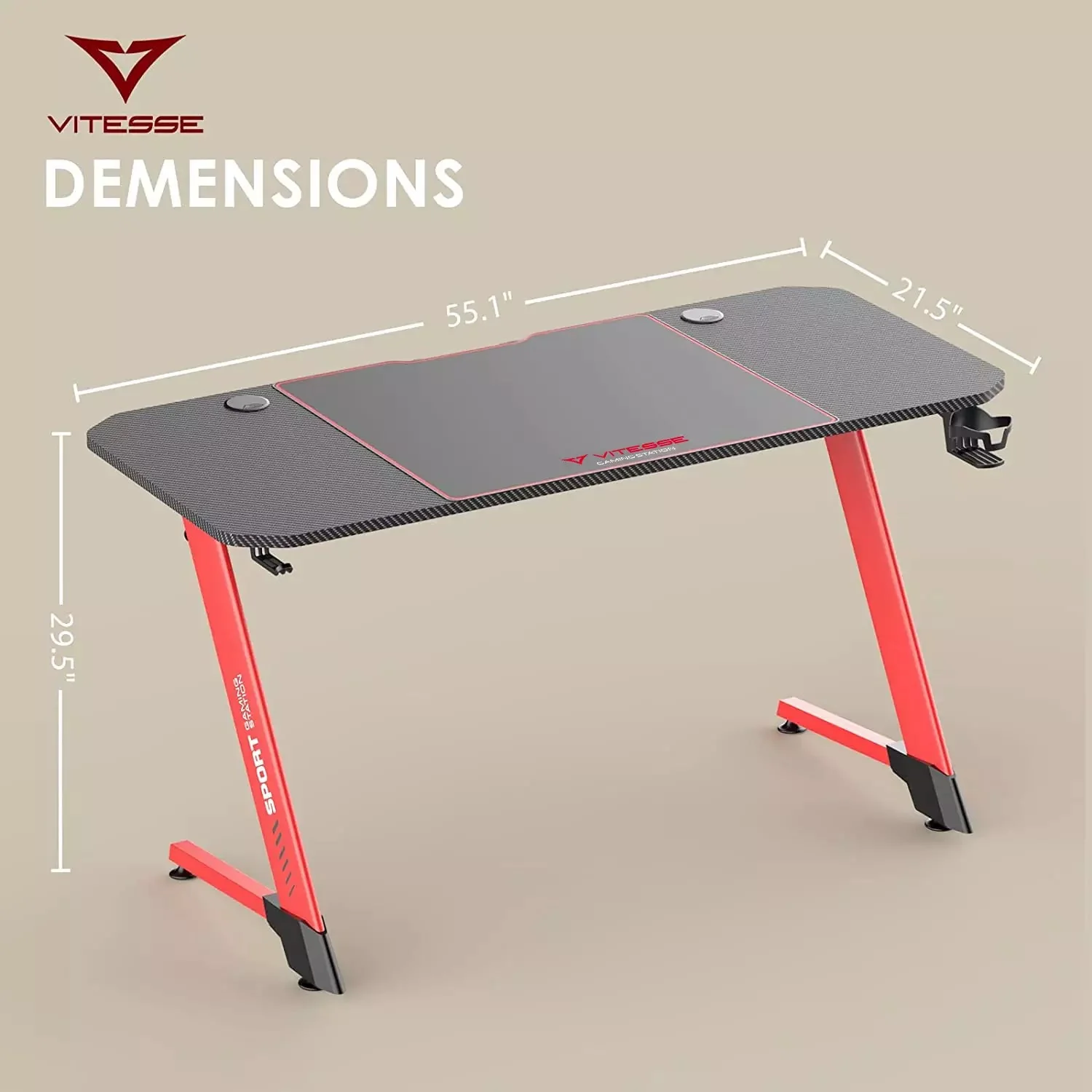 Vitesse Ergonomic Z-Shaped Gaming Desk with Mousepad and Handle Rack ZD01 - Image 15