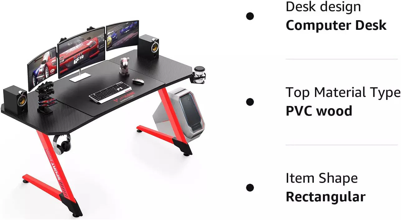 Vitesse Ergonomic Z-Shaped Gaming Desk with Mousepad and Handle Rack ZD01 - Image 16