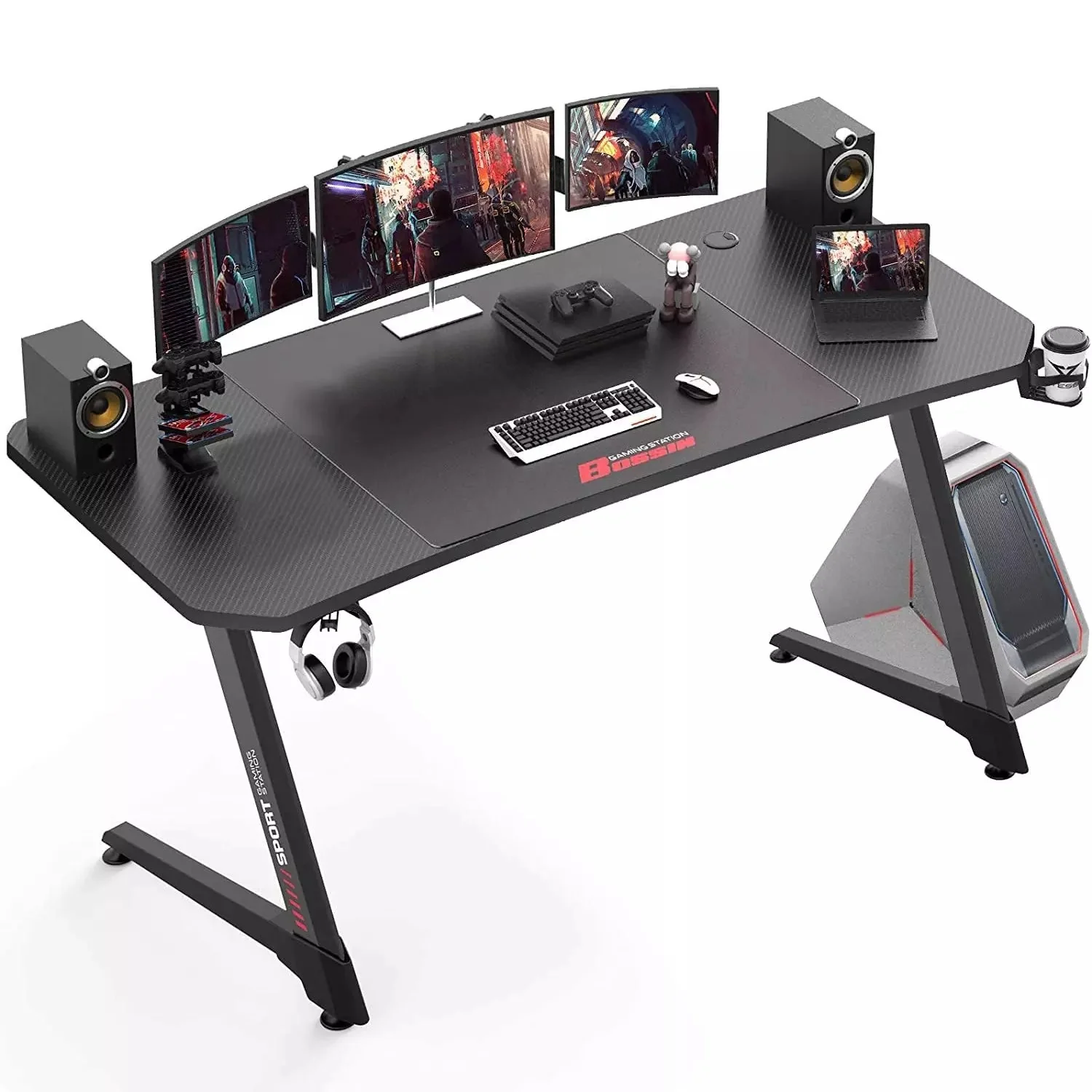 Vitesse Ergonomic Z-Shaped Gaming Desk with Mousepad and Handle Rack ZD01 - Image 17