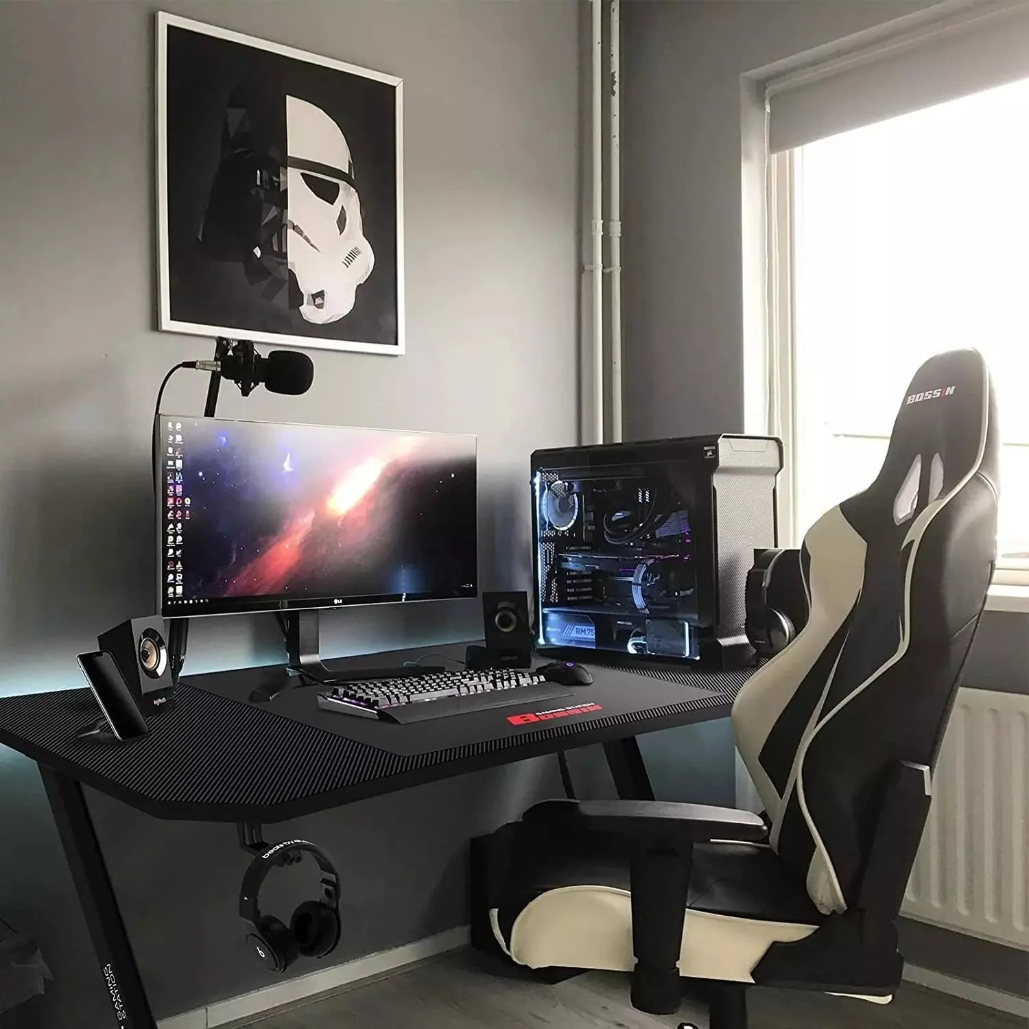 Vitesse Ergonomic Z-Shaped Gaming Desk with Mousepad and Handle Rack ZD01 - Image 18