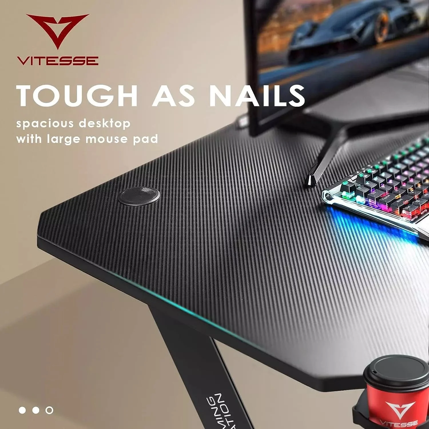 Vitesse Ergonomic Z-Shaped Gaming Desk with Mousepad and Handle Rack ZD01 - Image 19