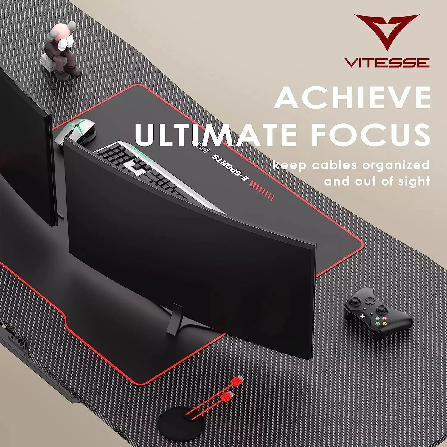 Vitesse Ergonomic Z-Shaped Gaming Desk with Mousepad and Handle Rack ZD01 - Image 20