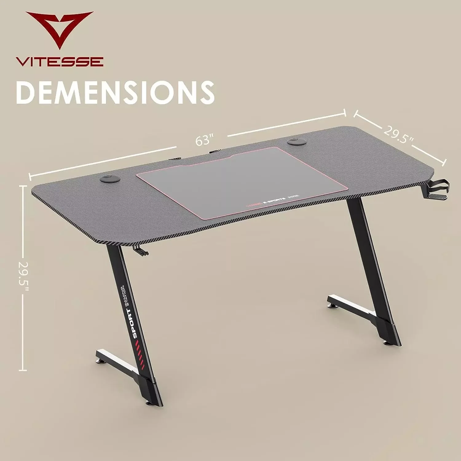 Vitesse Ergonomic Z-Shaped Gaming Desk with Mousepad and Handle Rack ZD01 - Image 23